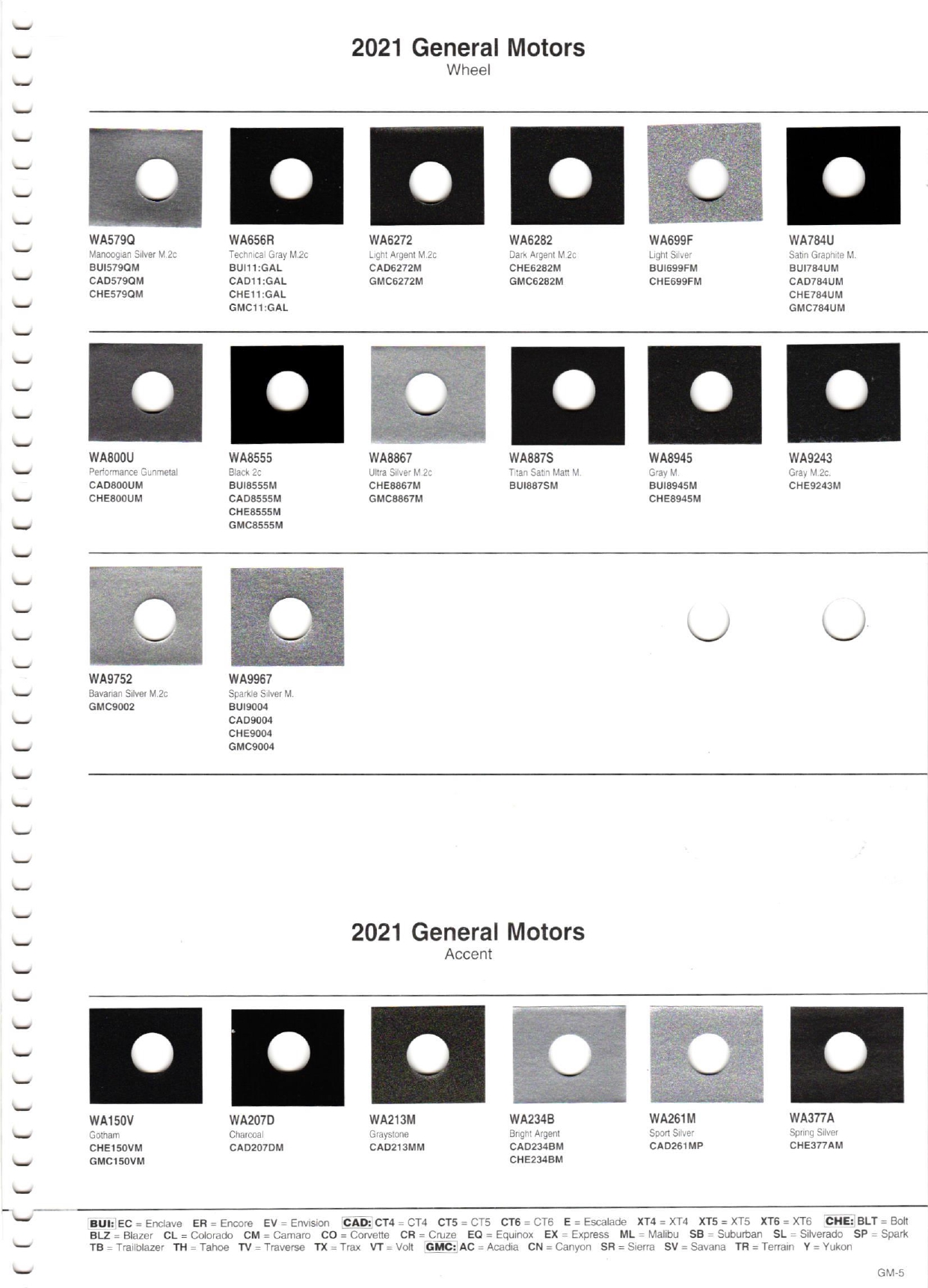 2021 All GM Paint Charts Page 5 Paint Colors for Chevrolet, Buick, Cadillac, and GMC paint codes