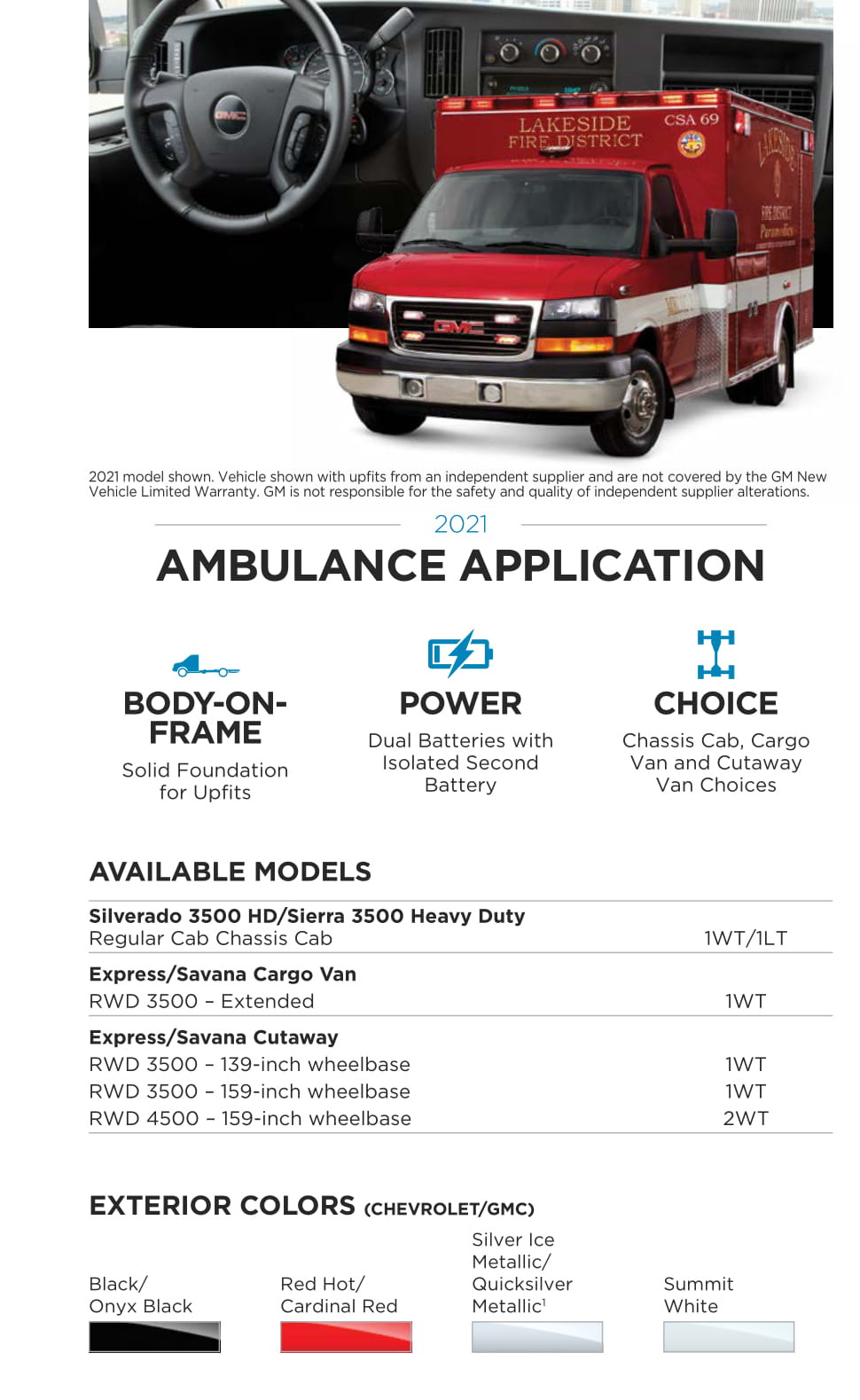 2021 GM Ambulance Paint Chart Exterior Colors for the GM Ambulance 3500 Vehicle in 2021