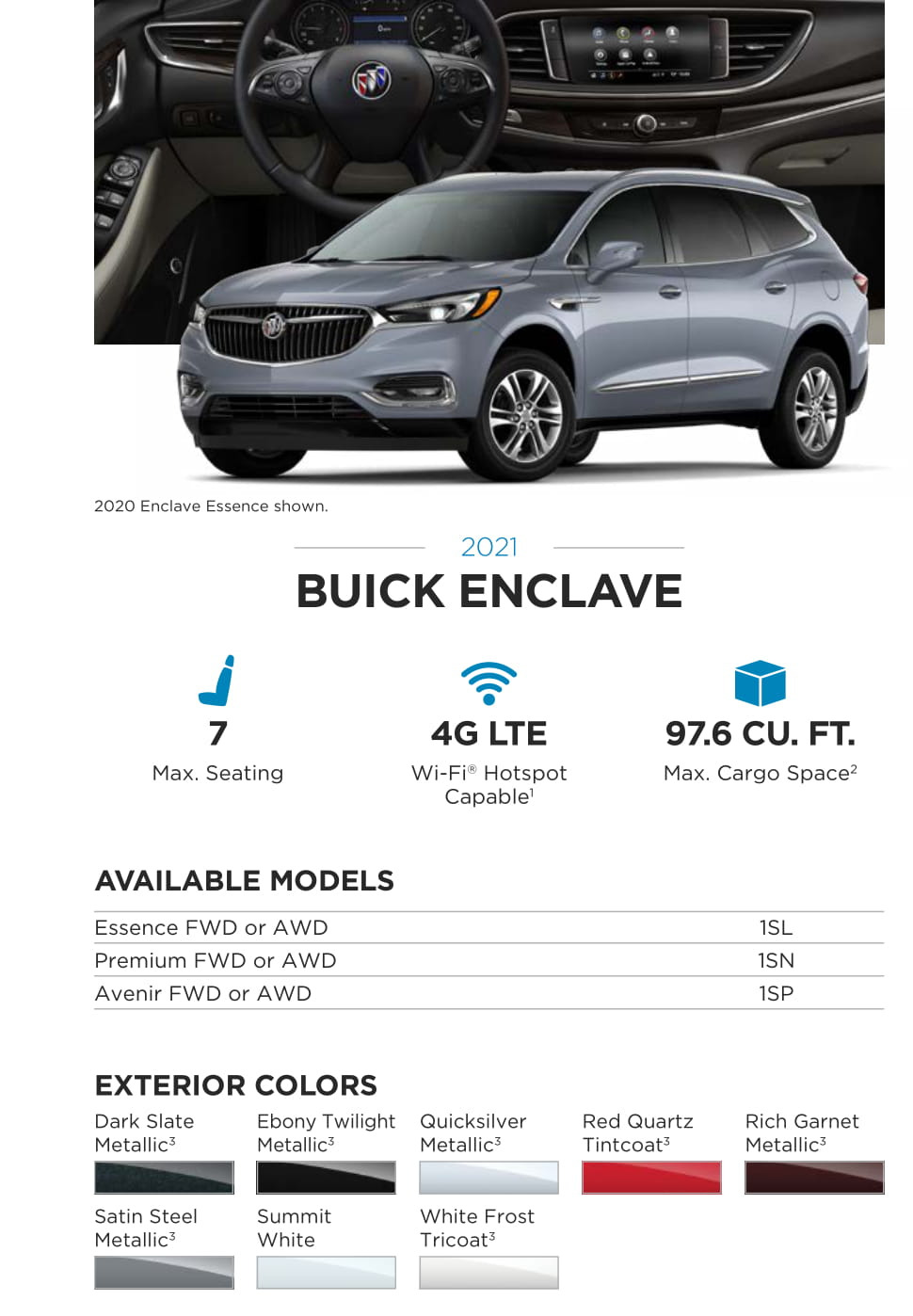 2021 Buick Enclave Paint Chart Exterior Colors used on this model Buick in 2021