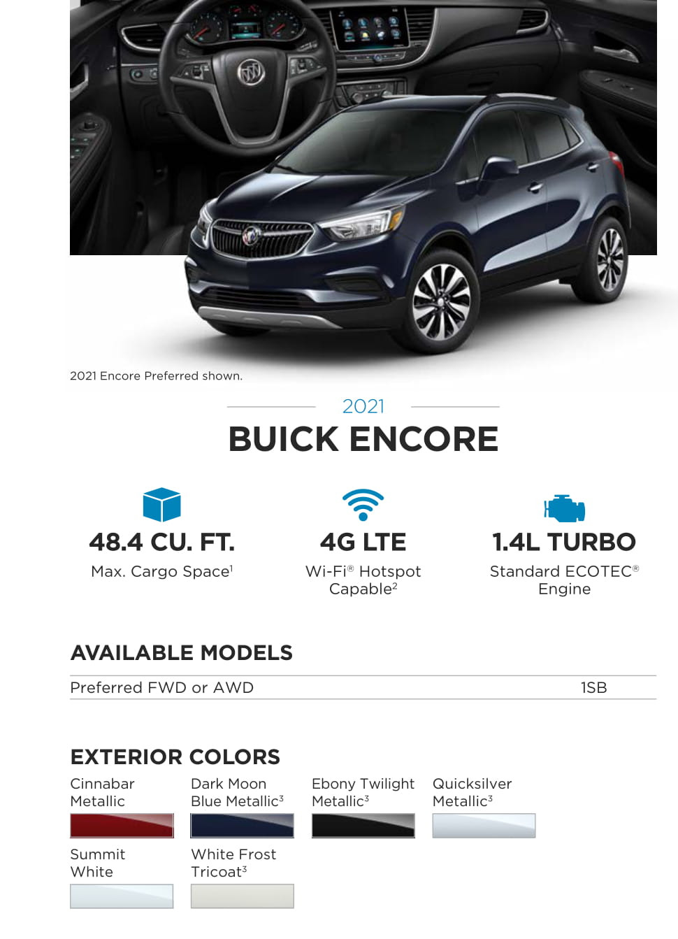 2021 Buick Encore Paint Chart Exterior Colors used on this model Buick in 2021