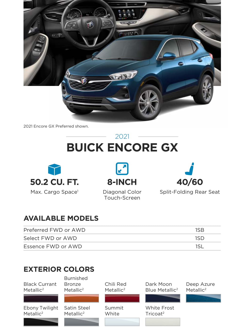 2021 Buick Encore GX Paint Chart Exterior Colors used on this model Buick in 2021