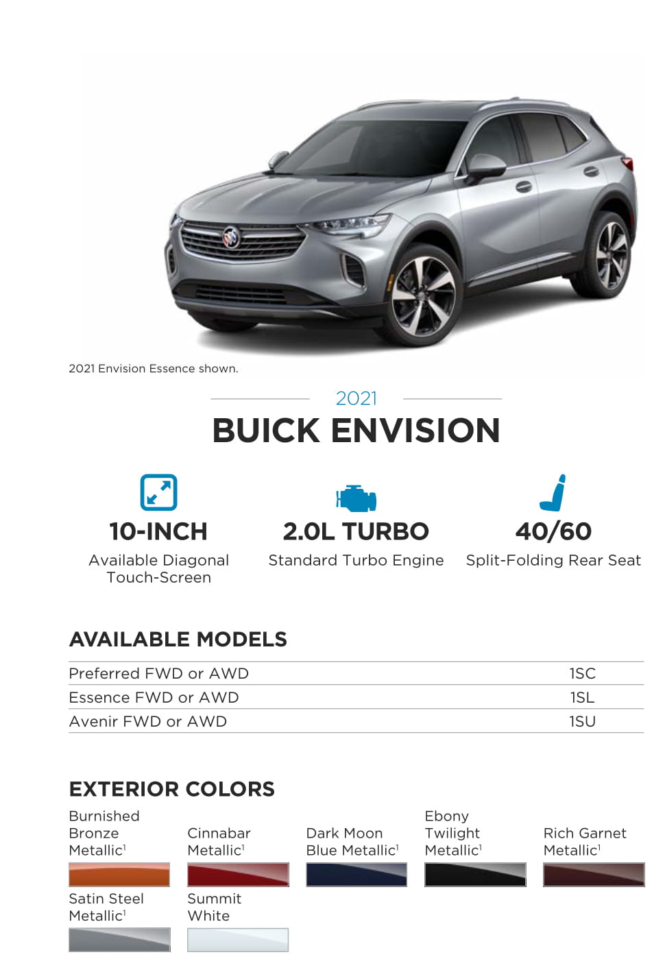 2021 Buick Envision Paint Chart Exterior Colors used on this model Buick in 2021