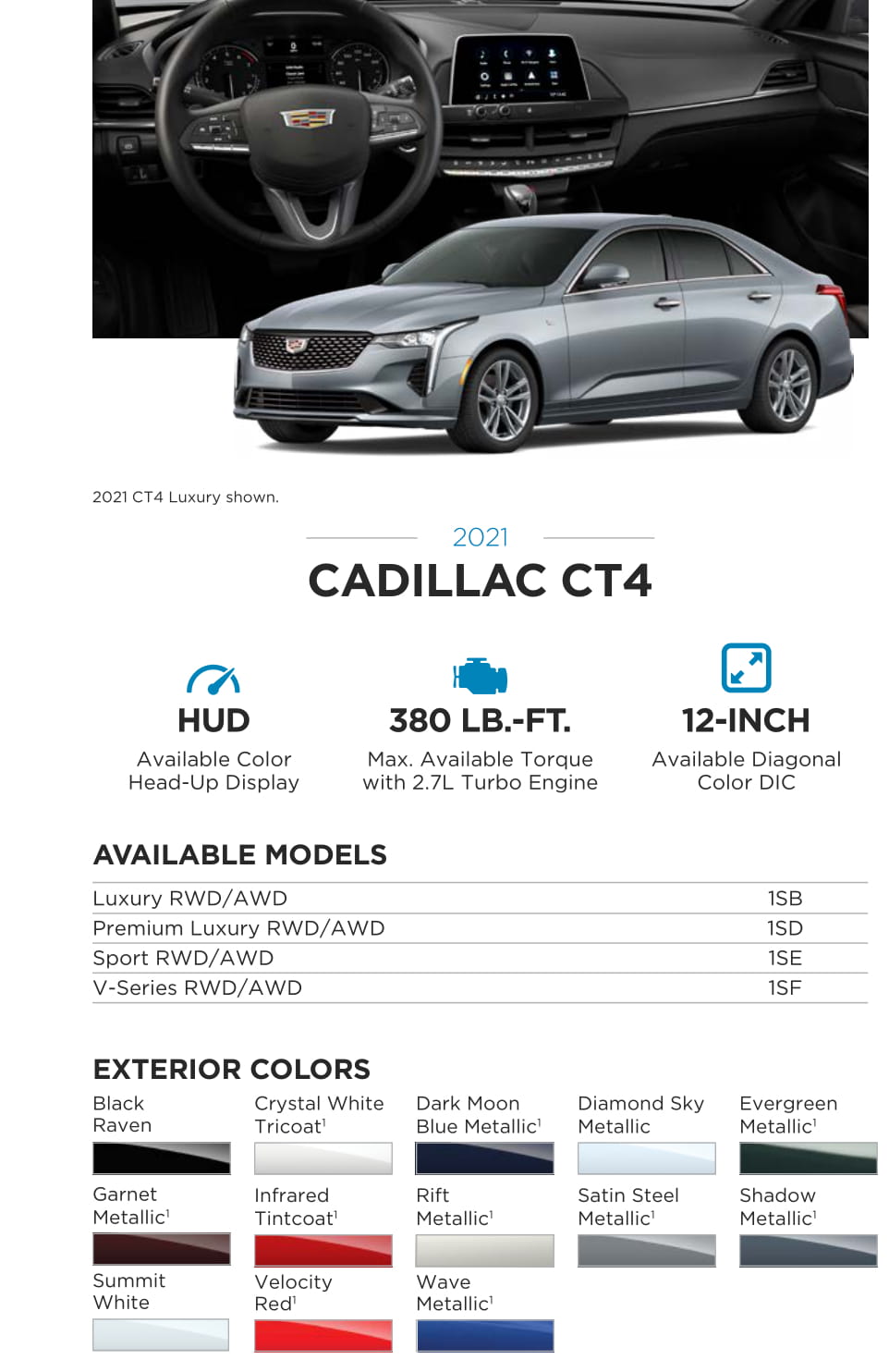 2021 Cadillac CT4 Paint Chart Exterior Colors used on this model Cadillac in 2021