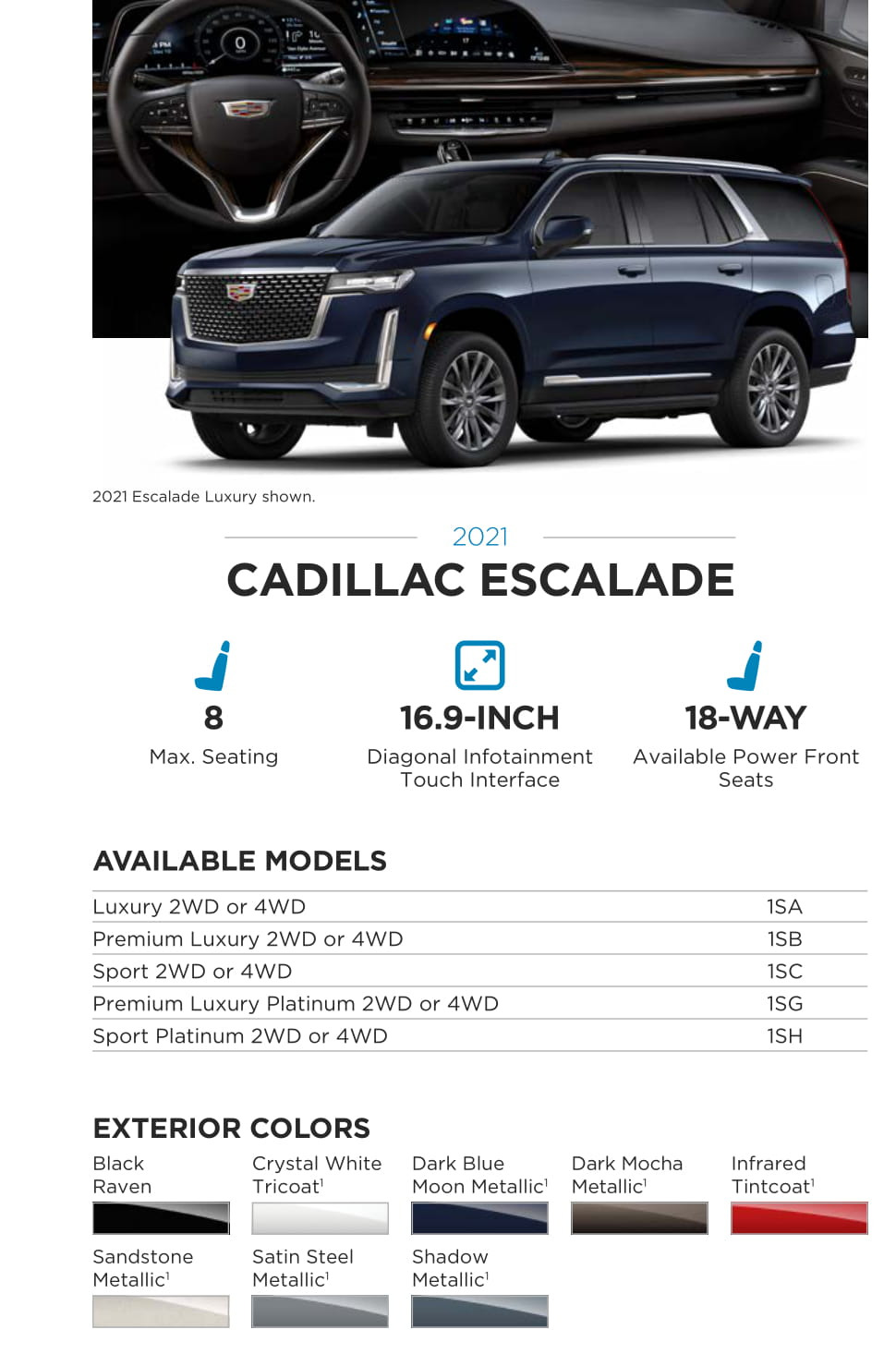 2021 Cadillac Escalade Paint Chart Exterior Colors used on this model Cadillac in 2021