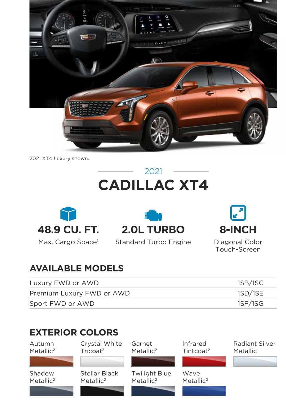 2021 Cadillac XT4 Paint Chart Exterior Colors used on this model Cadillac in 2021