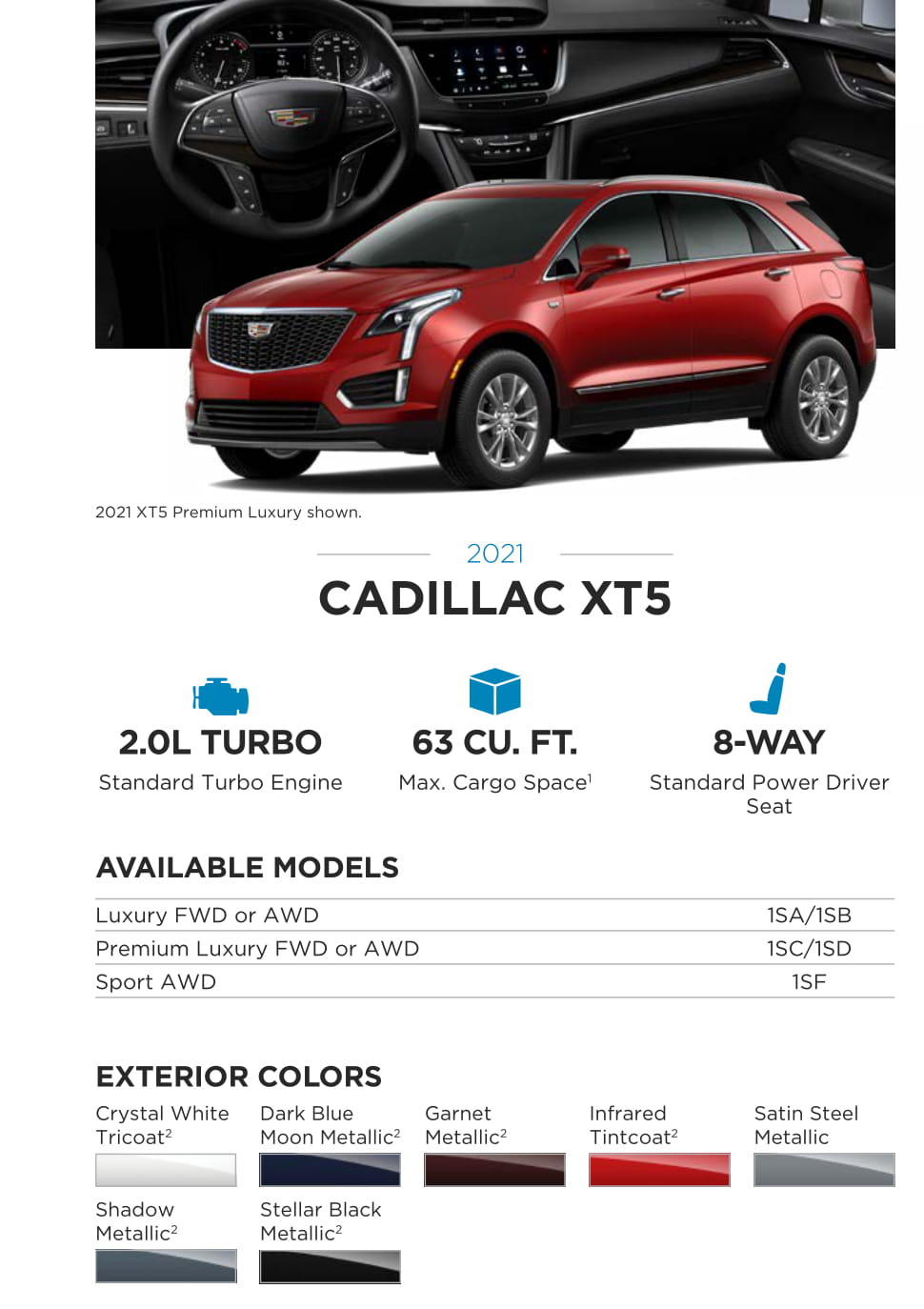 2021 Cadillac XT5 Paint Chart Exterior Colors used on this model Cadillac in 2021