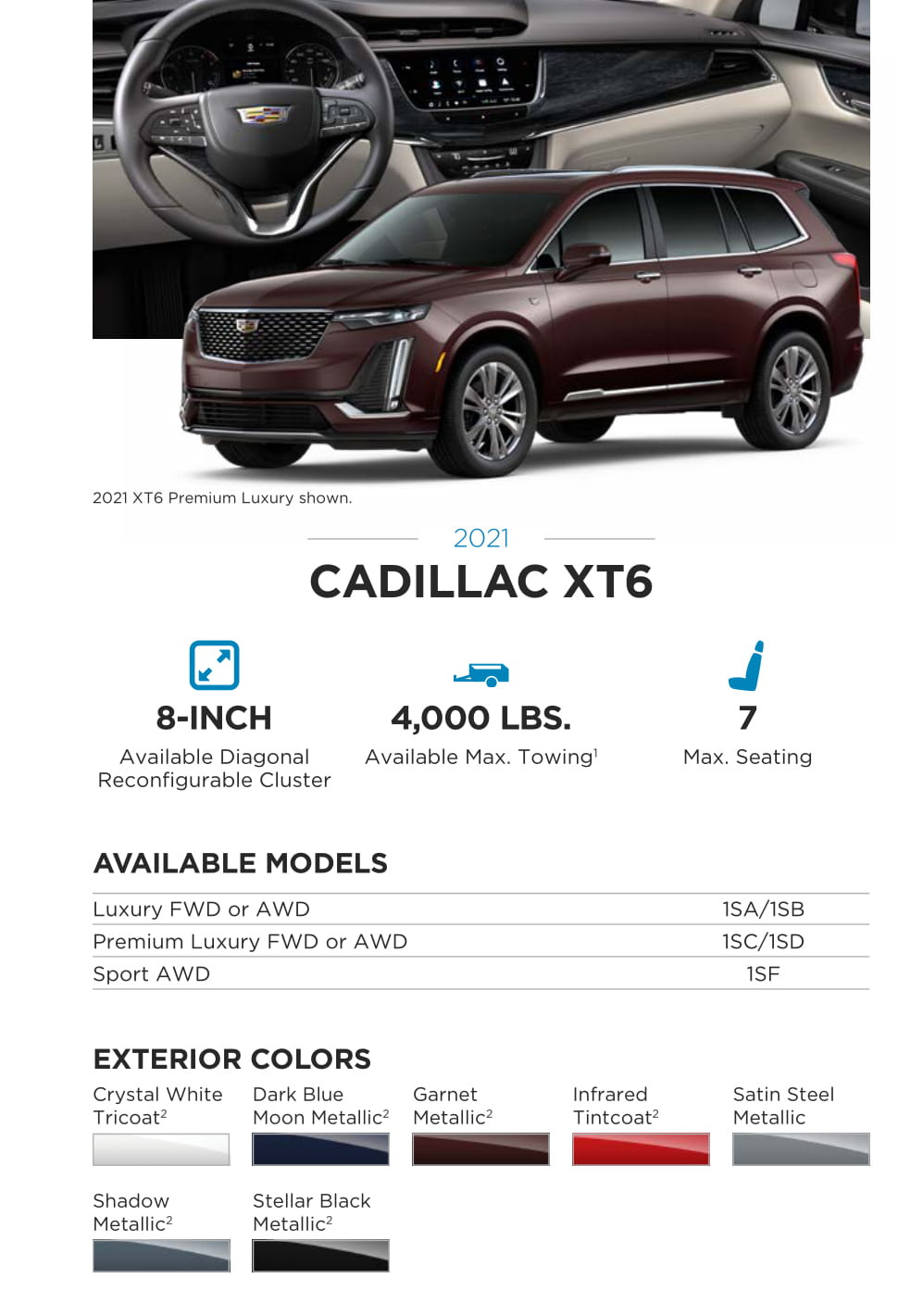 2021 Cadillac XT6 Paint Chart Exterior Colors used on this model Cadillac in 2021