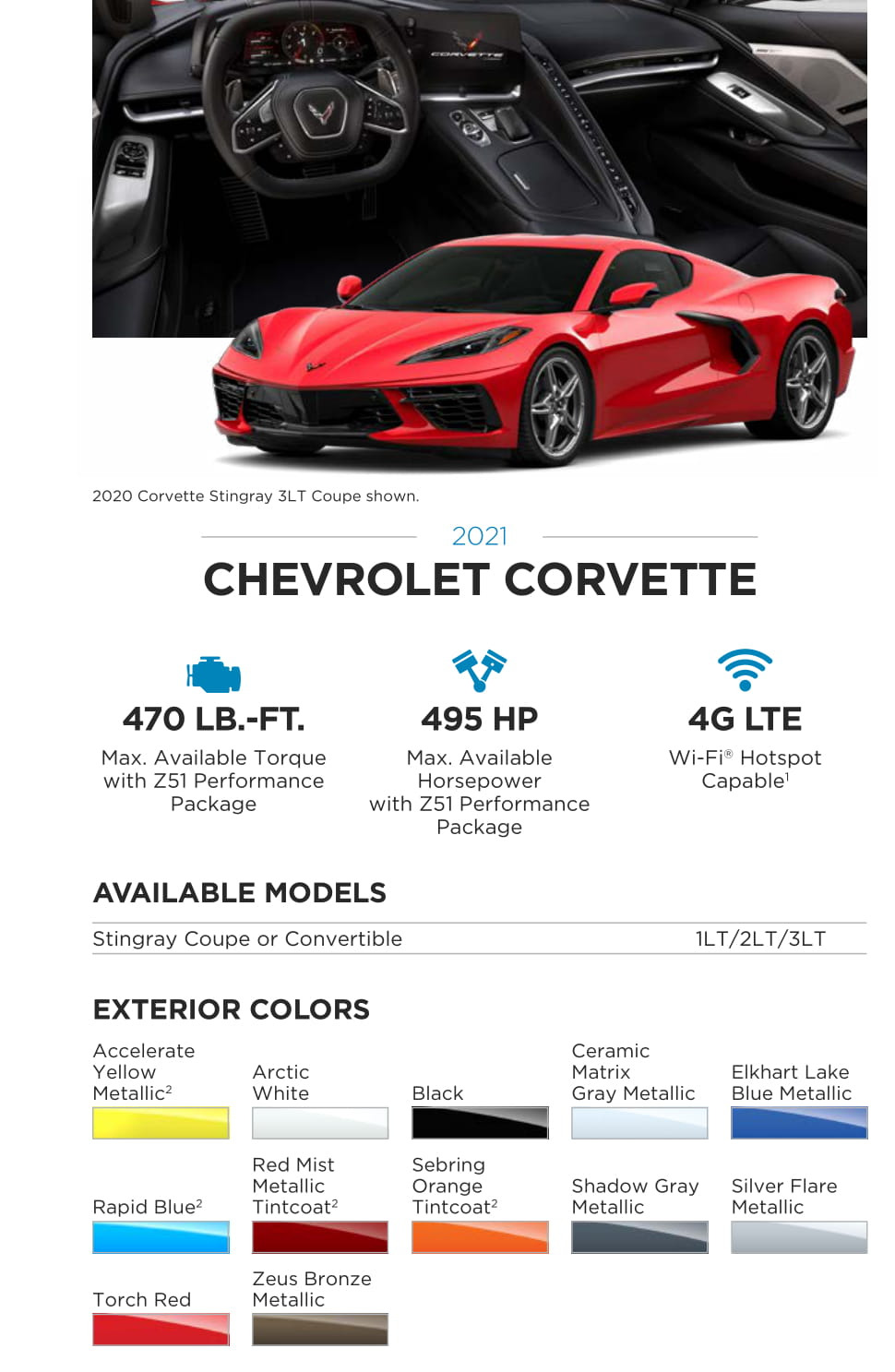 2021 Chevy Corvette Paint Chart Models and Paint Colors used for this Chevy Vehicle in 2021