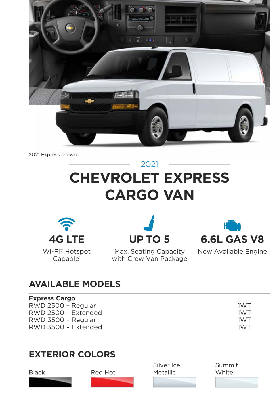 2021 Chevy Express Cargo Van Paint Chart Models and Paint Colors used for this Chevy Vehicle in 2021