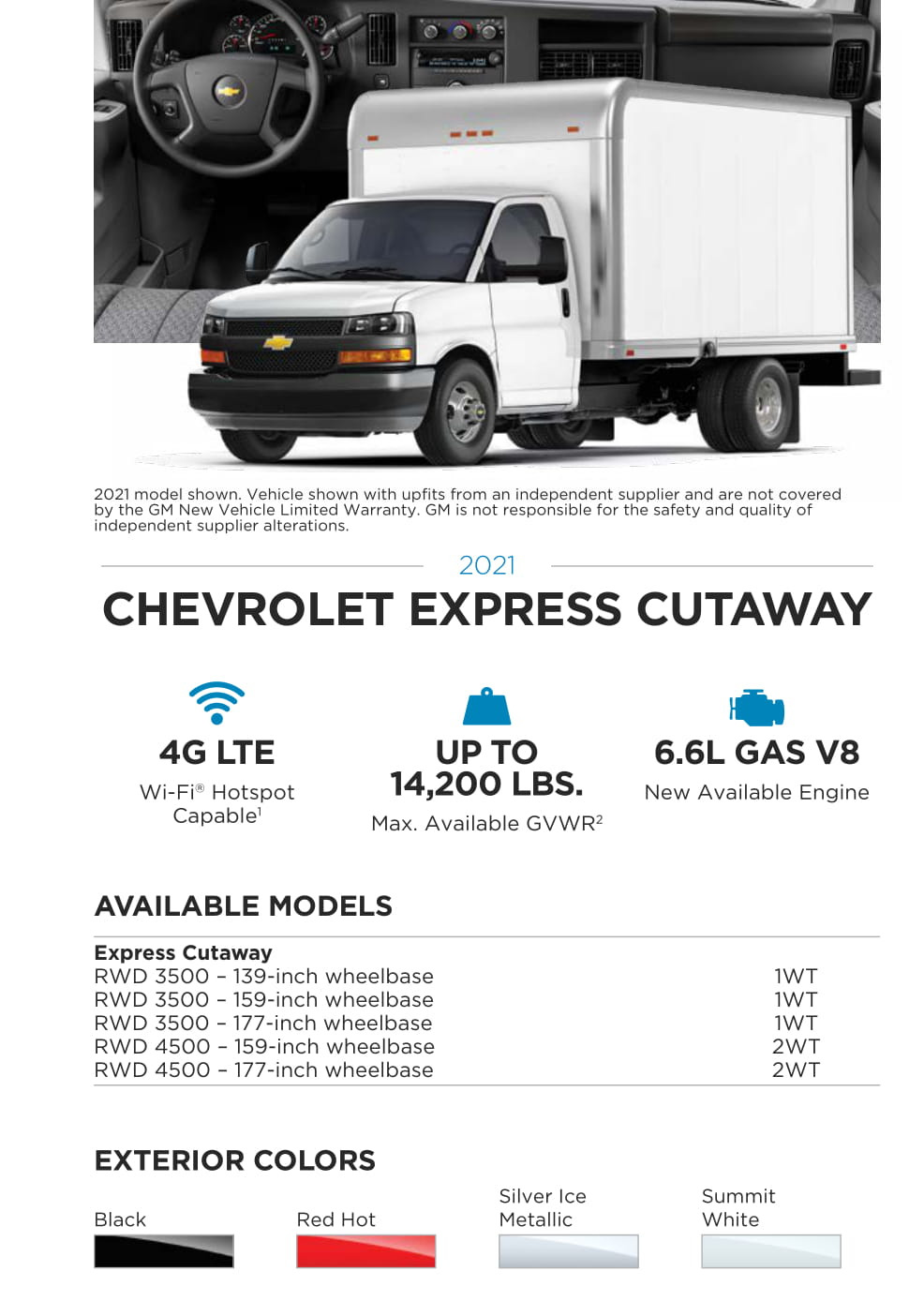 2021 Chevy Express Cutaway Paint Chart Models and Paint Colors used for this Chevy Vehicle in 2021