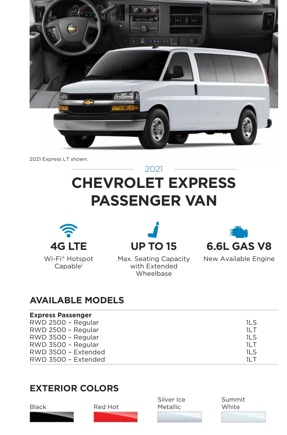 2021 Chevy Express Passenger Van Paint Chart Models and Paint Colors used for this Chevy Vehicle in 2021