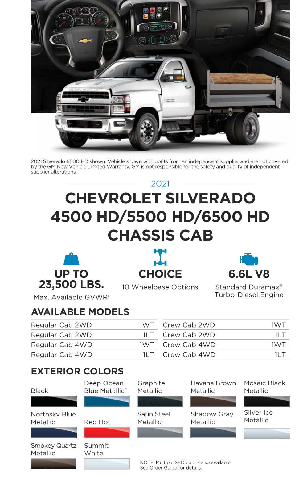 2021 Chevy Silverado 4500HD, 5500HD, 6500HD Chassis Cab Paint Chart Models and Paint Colors used for this Chevy Vehicle in 2021