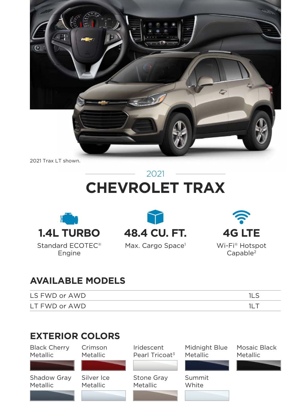 2021 Chevy Trax Paint Chart Models and Paint Colors used for this Chevy Vehicle in 2021