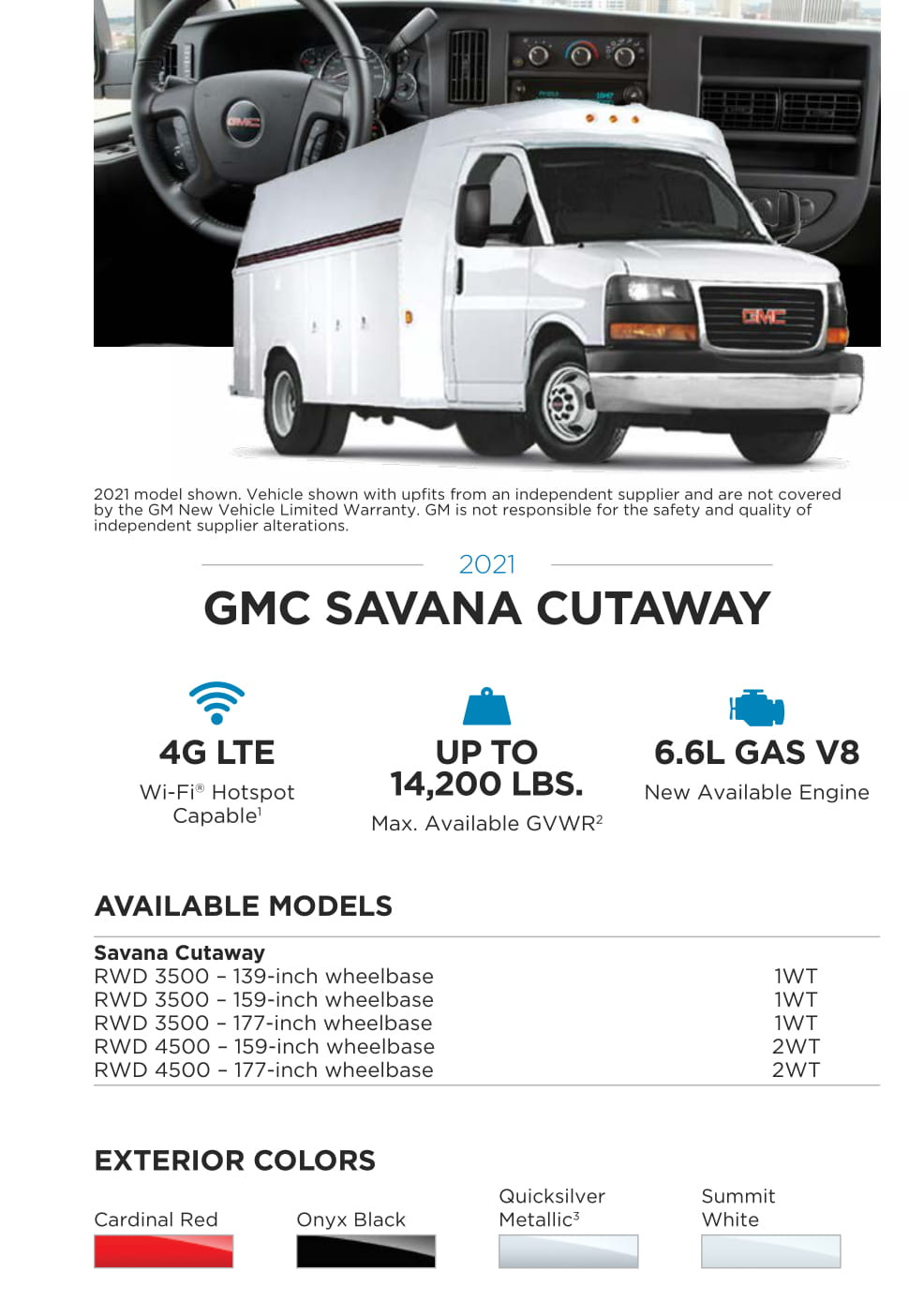 2021 GMC Savana Cutaway Paint Chart Models and Paint Colors used for this GMC Vehicle in 2021
