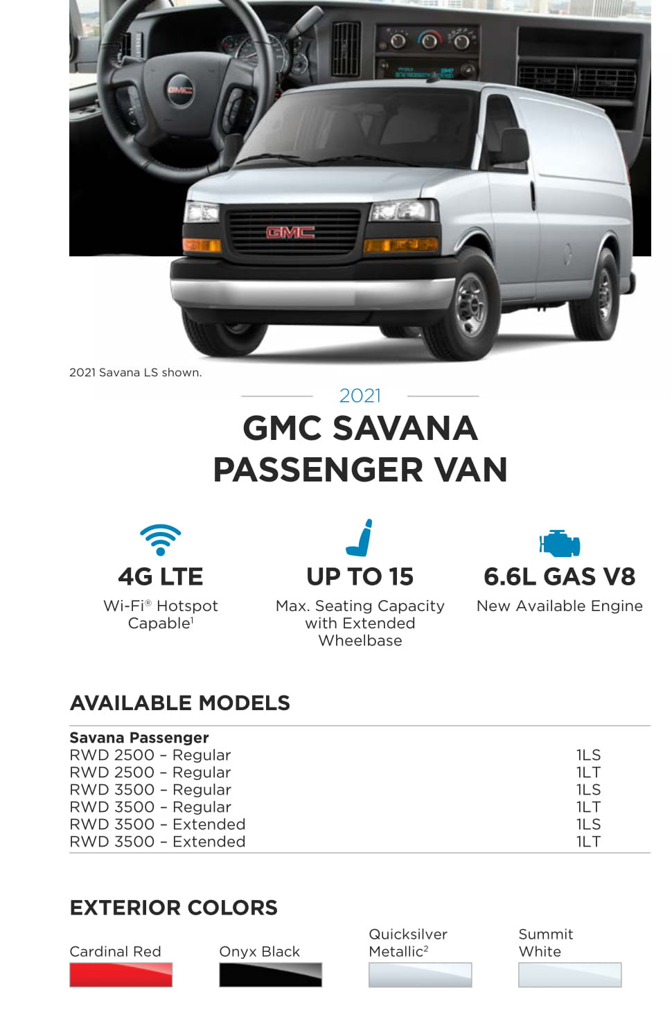 2021 GMC Savana Passenger Van Paint Chart Models and Paint Colors used for this GMC Vehicle in 2021