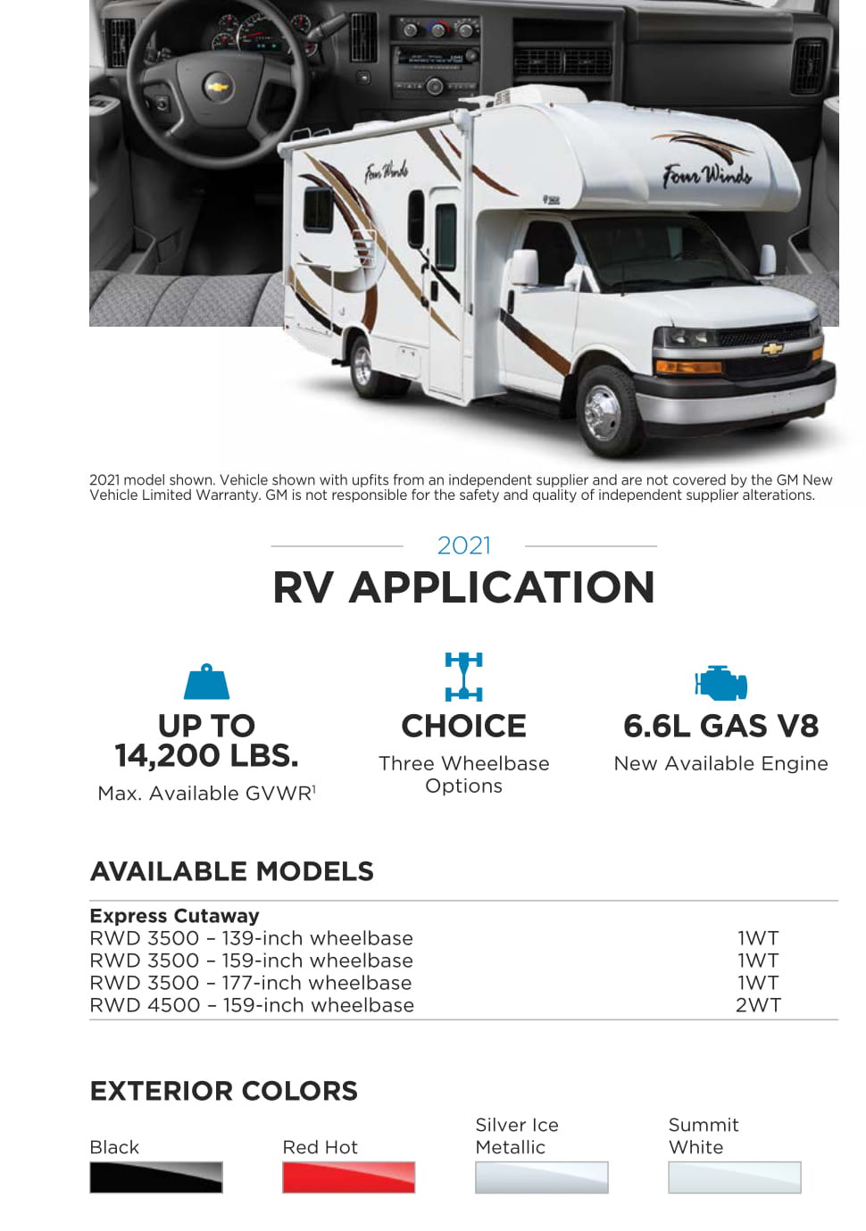 2021 GM RV Paint Chart Exterior Colors used on the GM RV 3500 in 2021