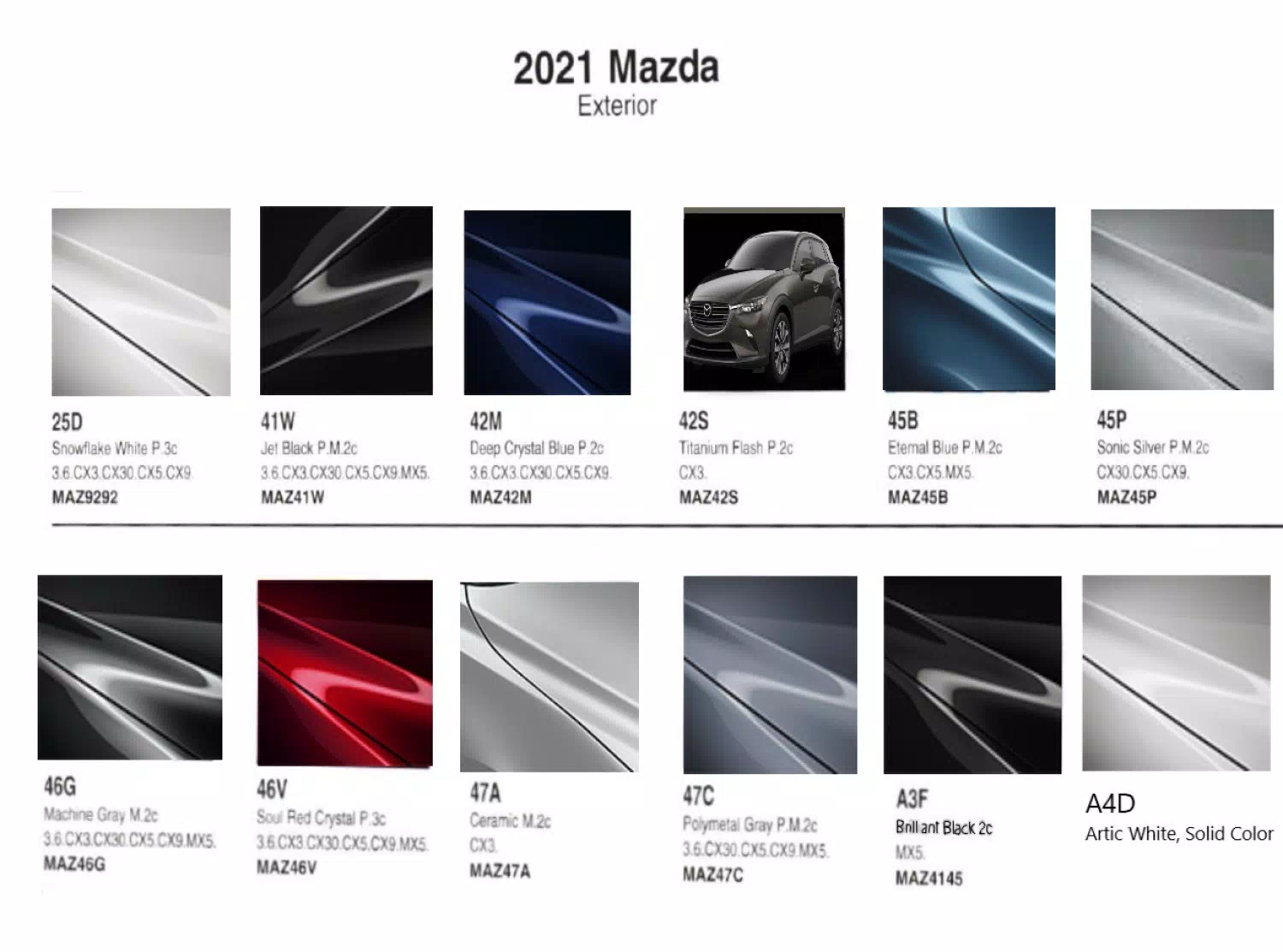 2021 Mazda Paint Codes & Color Chart