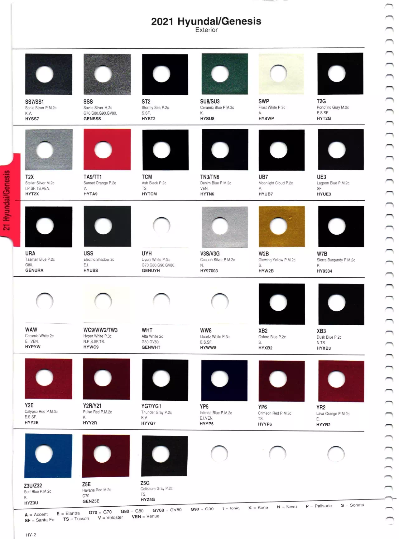 2021 Hyundai & Genesis Paint Codes & Color Charts Page 2