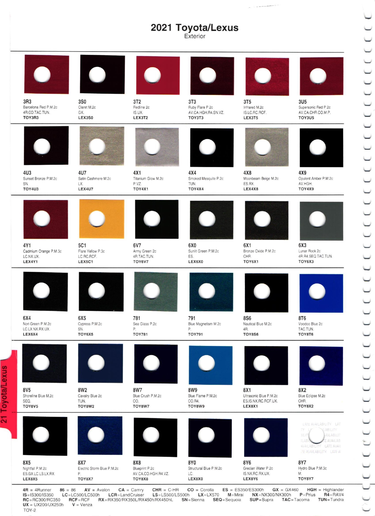 2021 Toyota Paint Codes and Color Charts Page 2