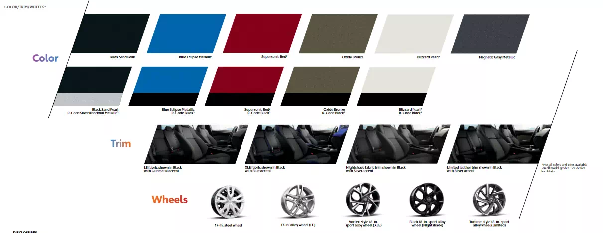 2021 Toyota C-HR Paint Chart a image that shows colors that the exterior Toyota vehicles came in