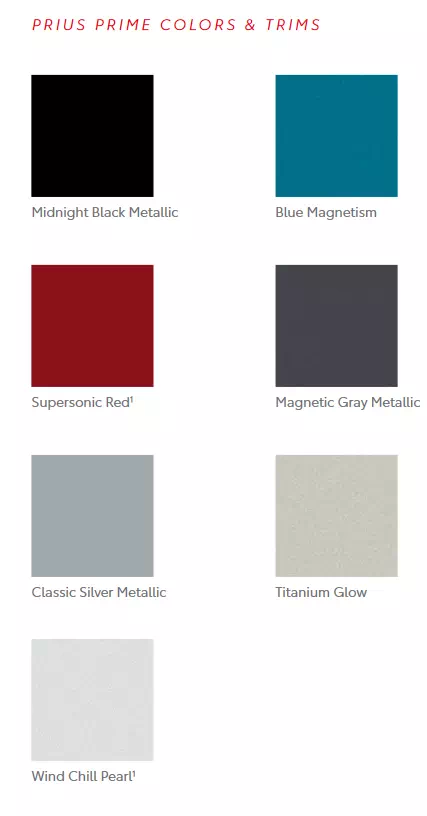 2021 Toyota Prius Prime Paint Chart a image that shows colors that the exterior Toyota vehicles came in