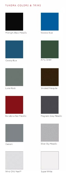 2021 Toyota Tundra Paint Chart a image that shows colors that the exterior Toyota vehicles came in
