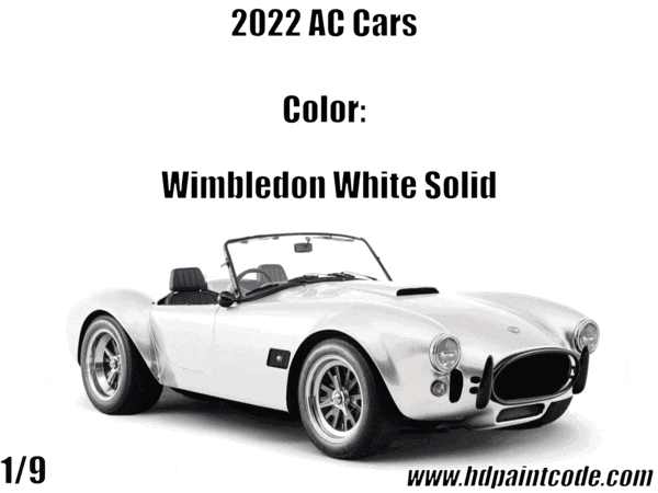 2022 AC Car Paint Color Names & Vehicle Examples A gif showing the 9 colors that Ac Cars come in in 2022