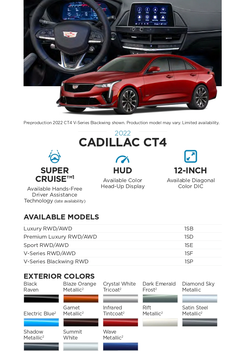 2022 Cadillac CT4 Paint Codes and Color Chart paint codes for specific model general motors vehicles in 2022
