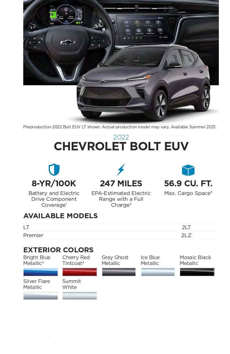 2022 Chevrolet Bolt EUV Paint Chart paint codes for specific model general motors vehicles in 2022