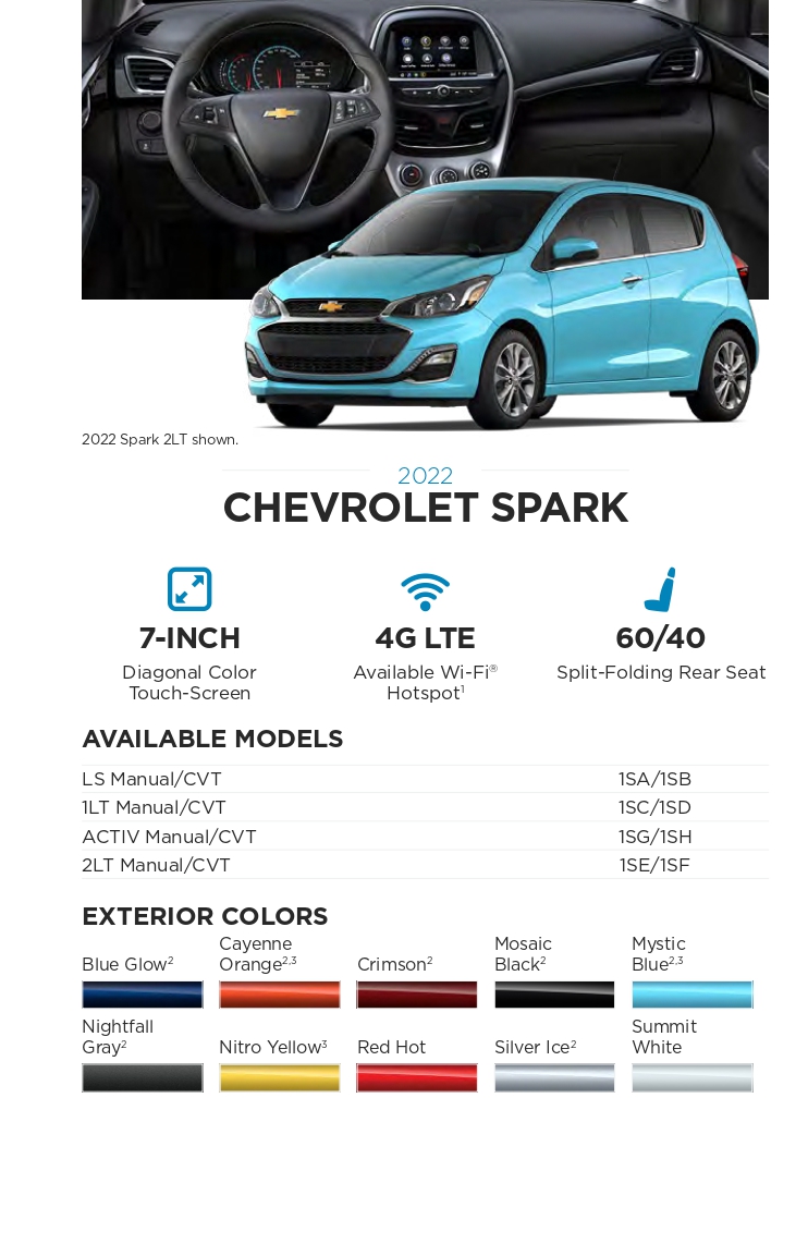 2022 Chevrolet Spark Paint Chart