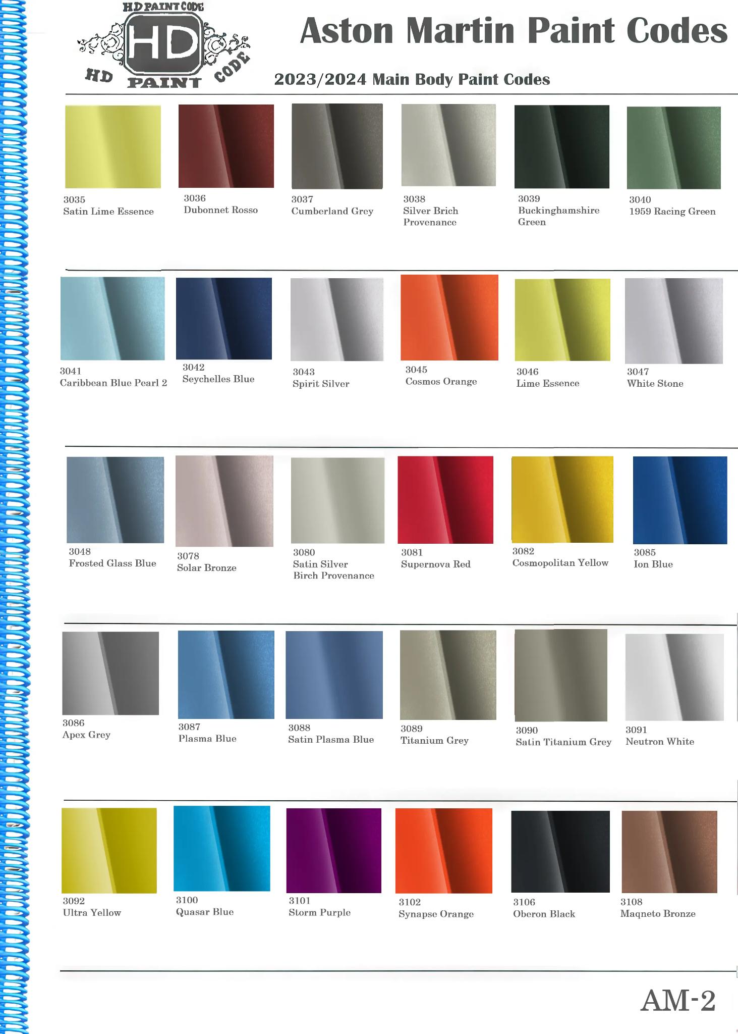 2023 Aston Martin Paint Codes & Color Chart Page 2