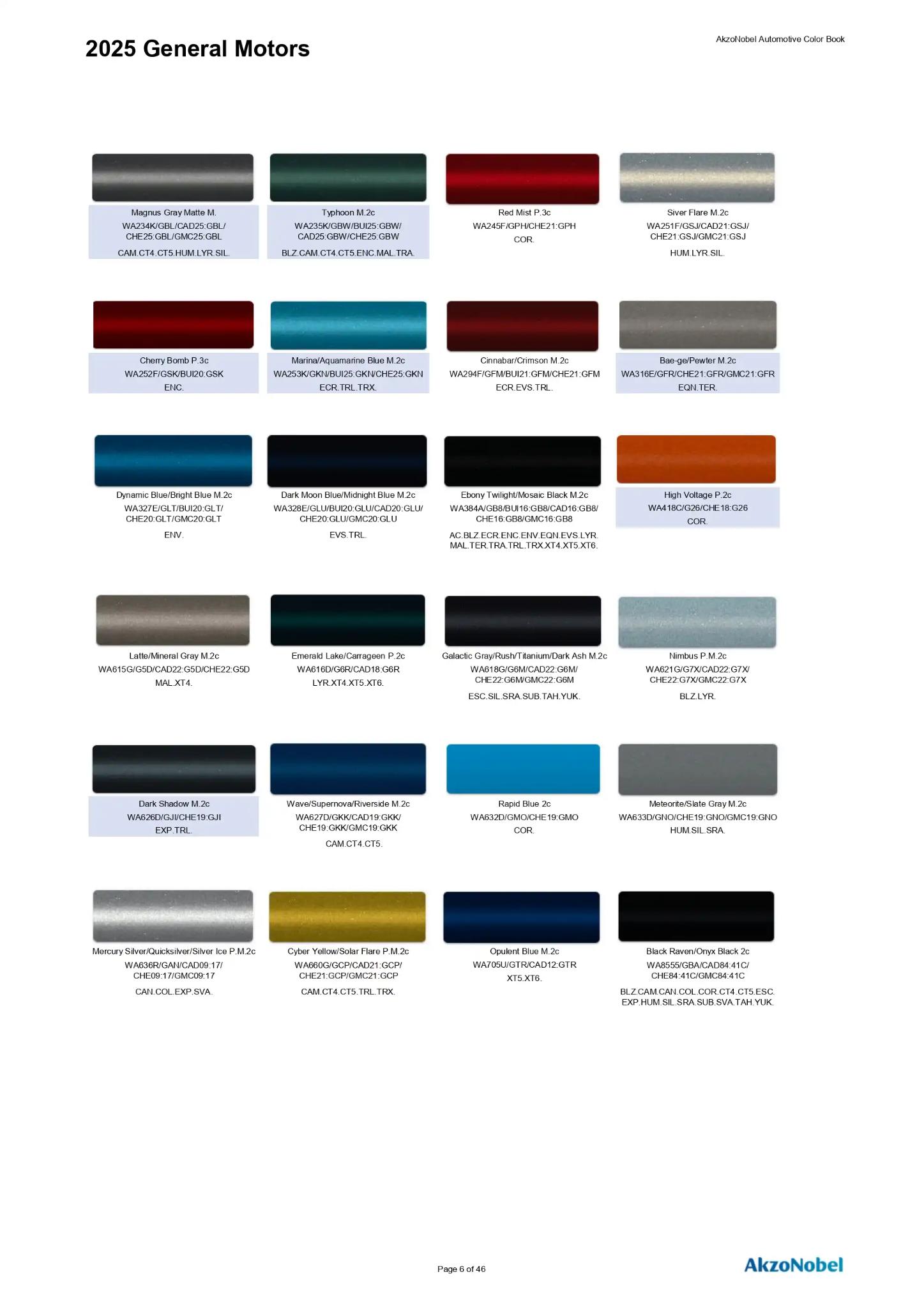 2025 General Motors, Buick. Cadillac, Chevrolet, GMC Paint Codes and Color Chart Page 2 Paint codes, and their ordering stock numbers for their color on 2025 vehicles