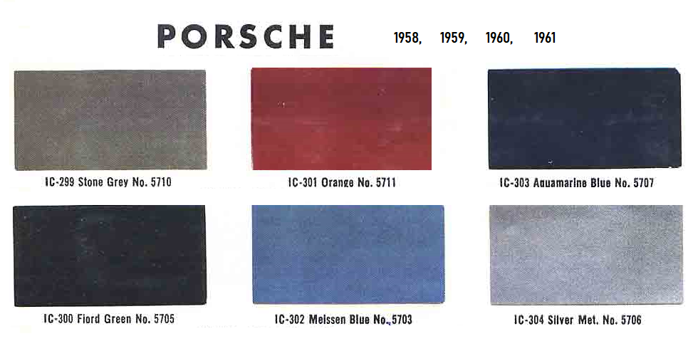 Color Codes for Porshe Vehicles used in 1958-1961 Porsche Porsche Exterior Paint Codes and Color Chart