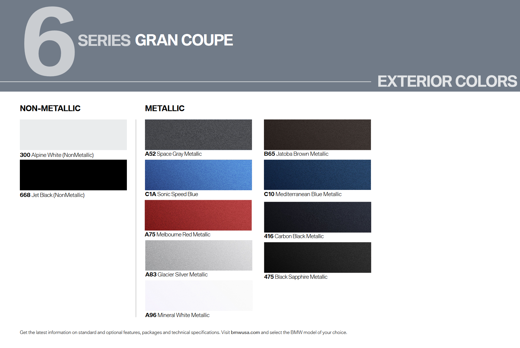 2019 BMW Series 6 Gran Coupe Paint Codes and Color Chart PAINT CODES AND EXAMPLES USED ON A 2019 BMW 6 SERIES vehicles