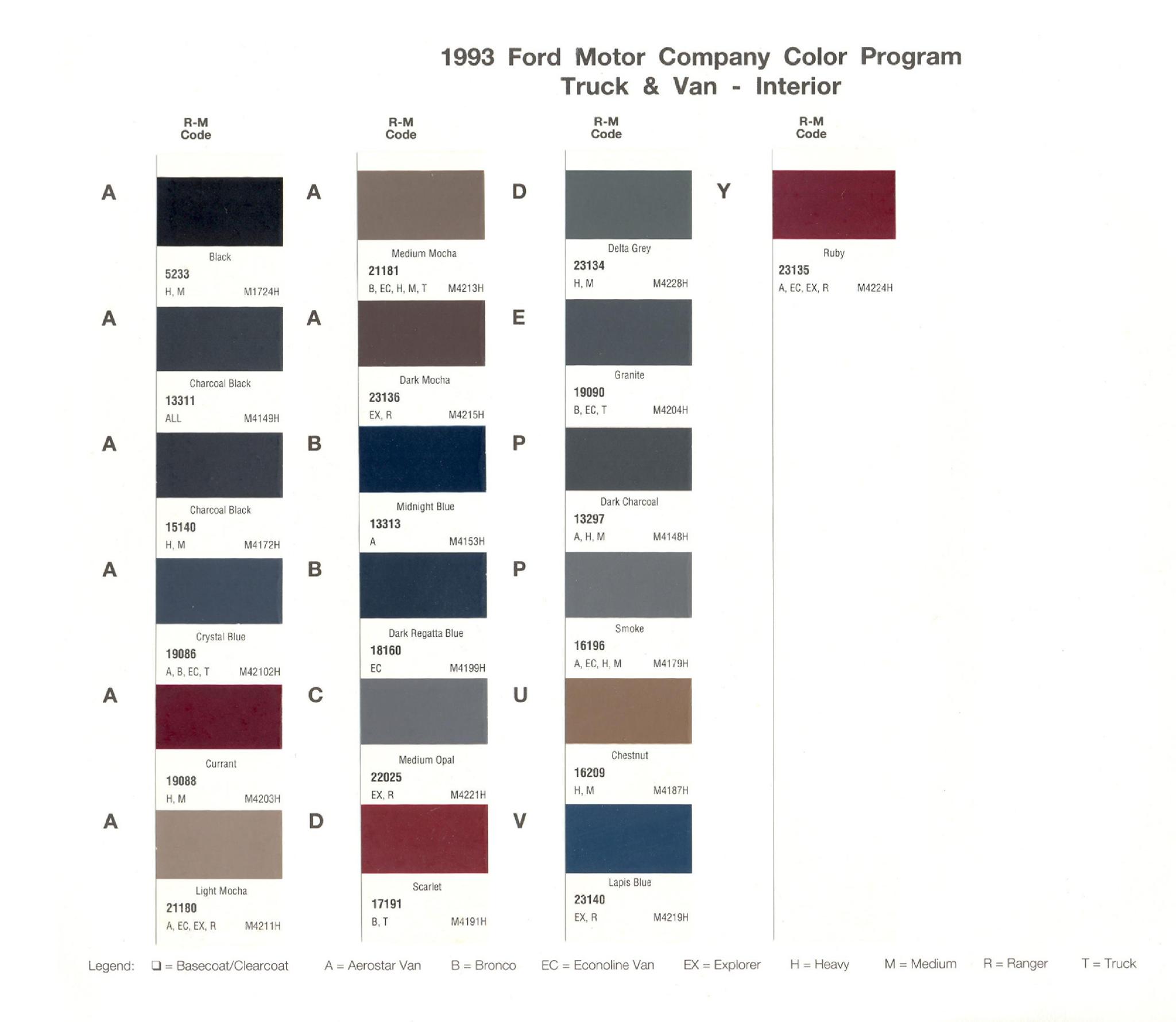 Ford paint colors 1993 Ford Motor Vehicle Color Code Chart/Page Paint