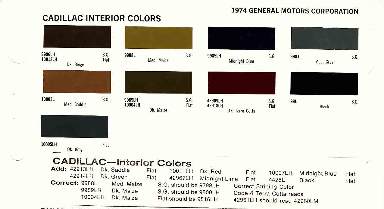 1974 Cadillac Paint Color Code Chart Cadillac Paint Paint Color Example Charts, Descriptions