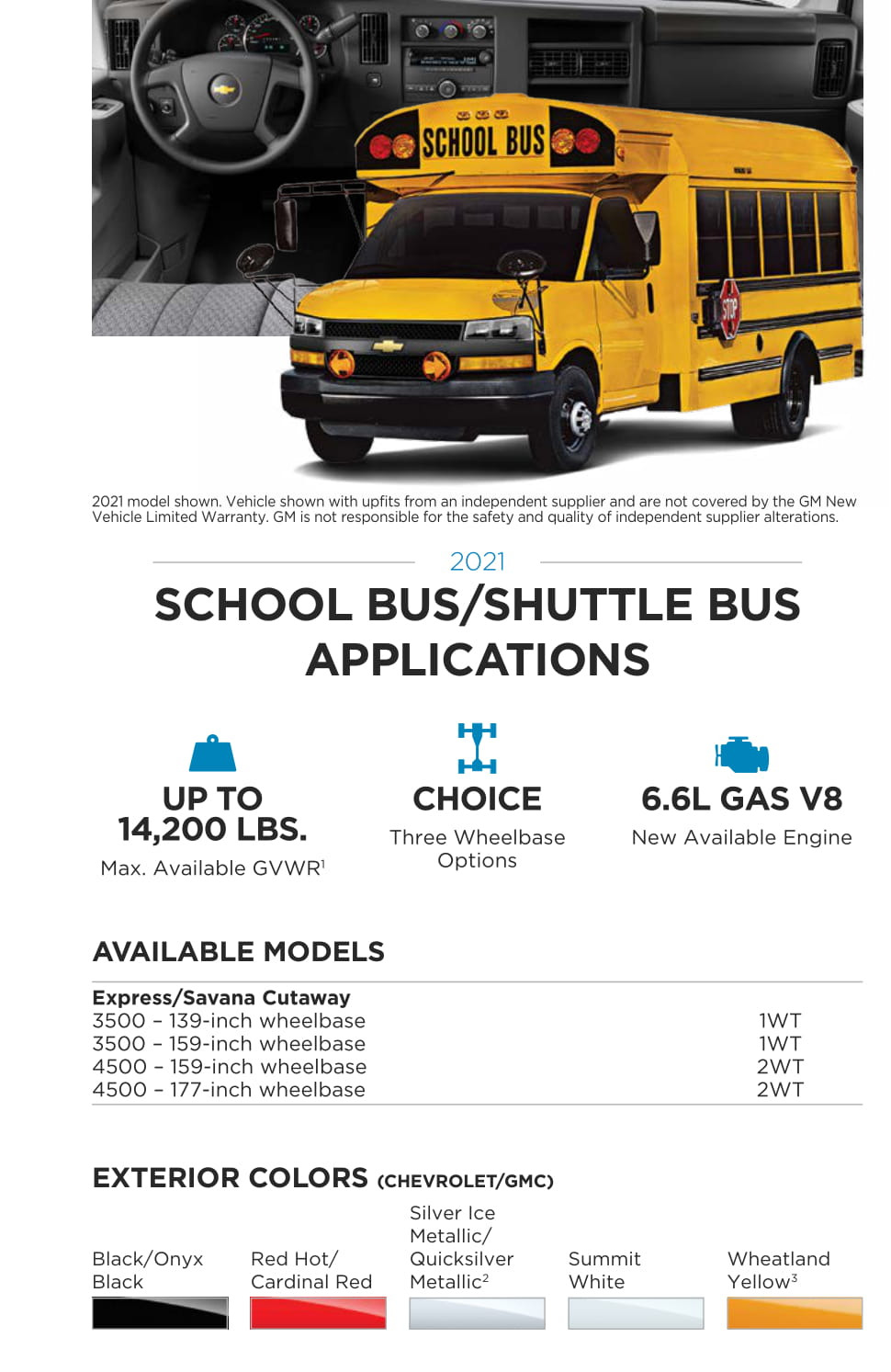 2021 GM School and Shuttle Bus Paint Chart Exterior Colors used on the GM Bus 3500 in 2021