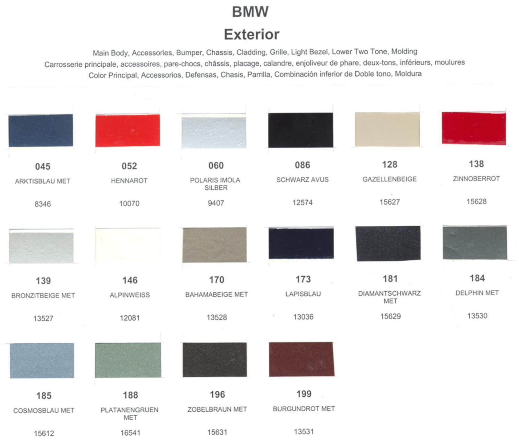 Paint Chips for Exterior, Interior, and Wheel Colors For BMW Colors 
