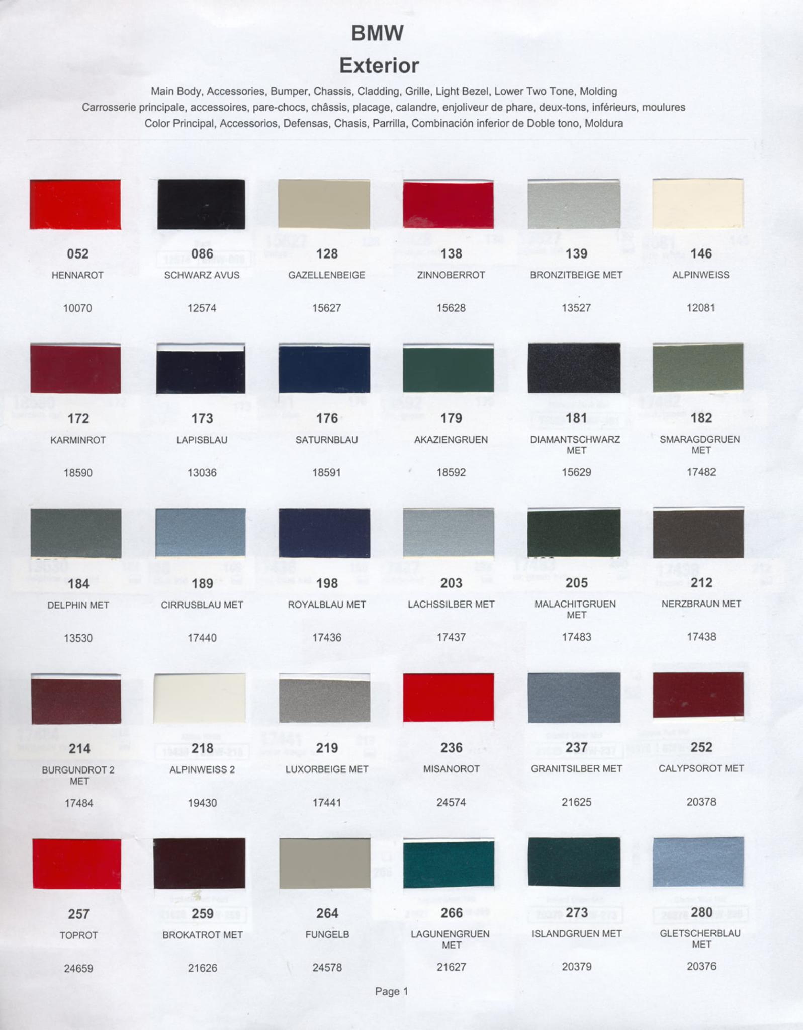 Paint Chips for Exterior, Interior, and Wheel Colors For BMW Colors 