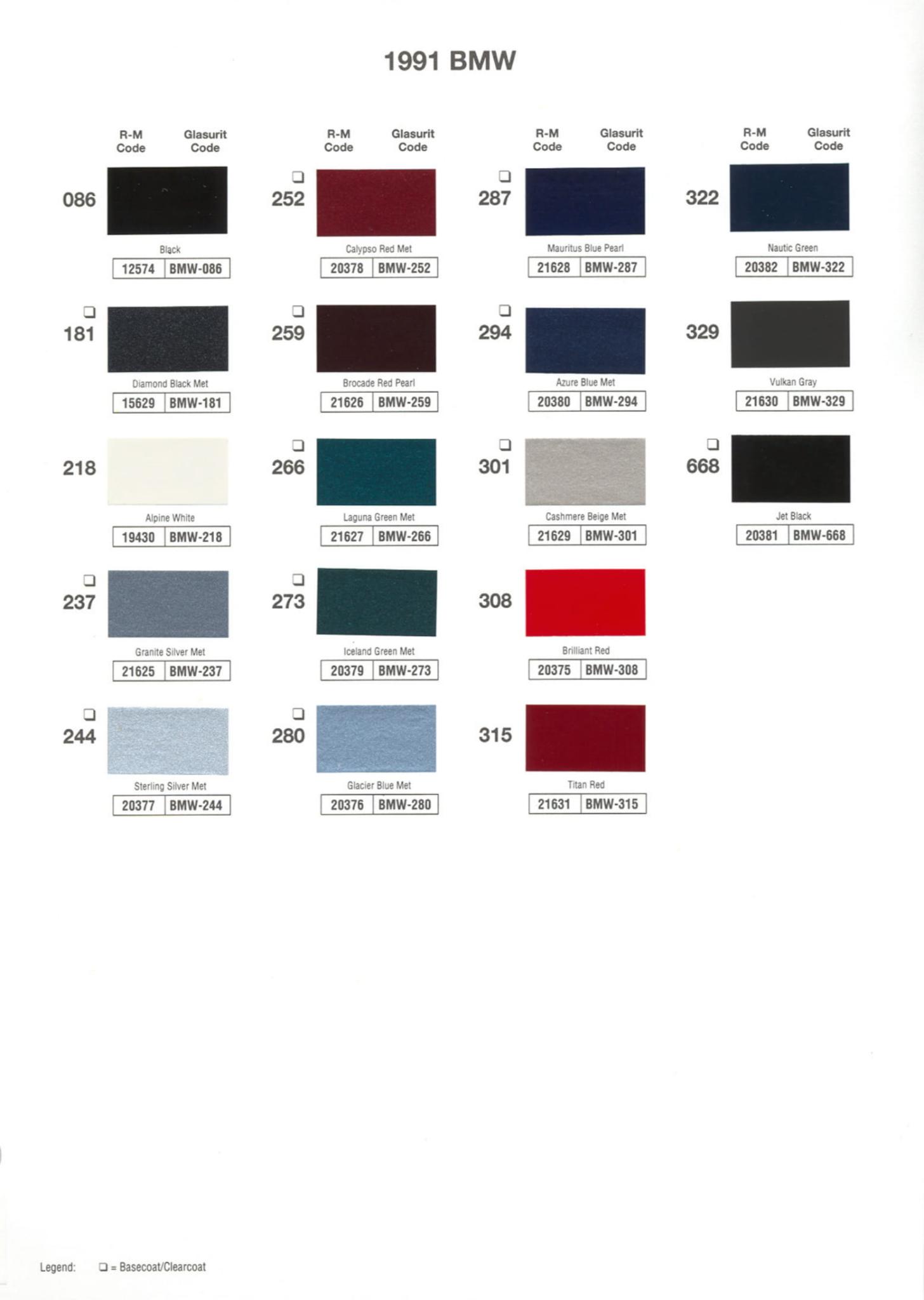 Paint Chips for Exterior, Interior, and Wheel Colors For BMW Colors 