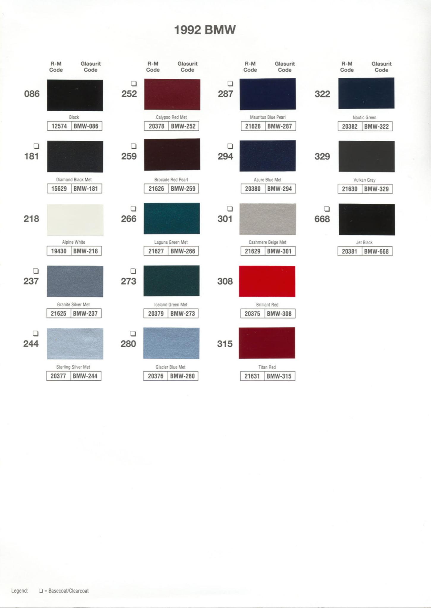 Paint Chips for Exterior, Interior, and Wheel Colors For BMW Colors 