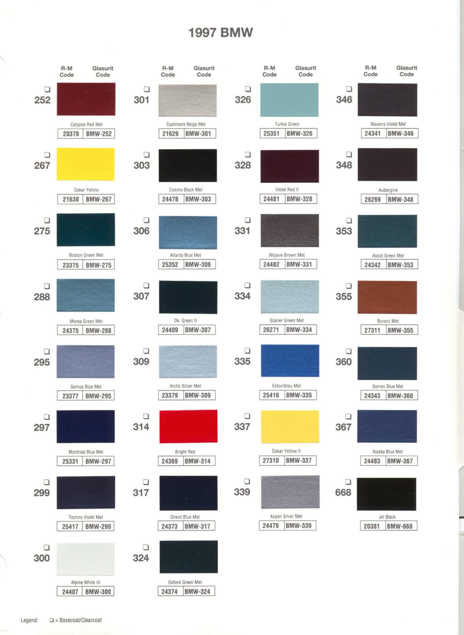 Paint Chips for Exterior, Interior, and Wheel Colors For BMW Colors 