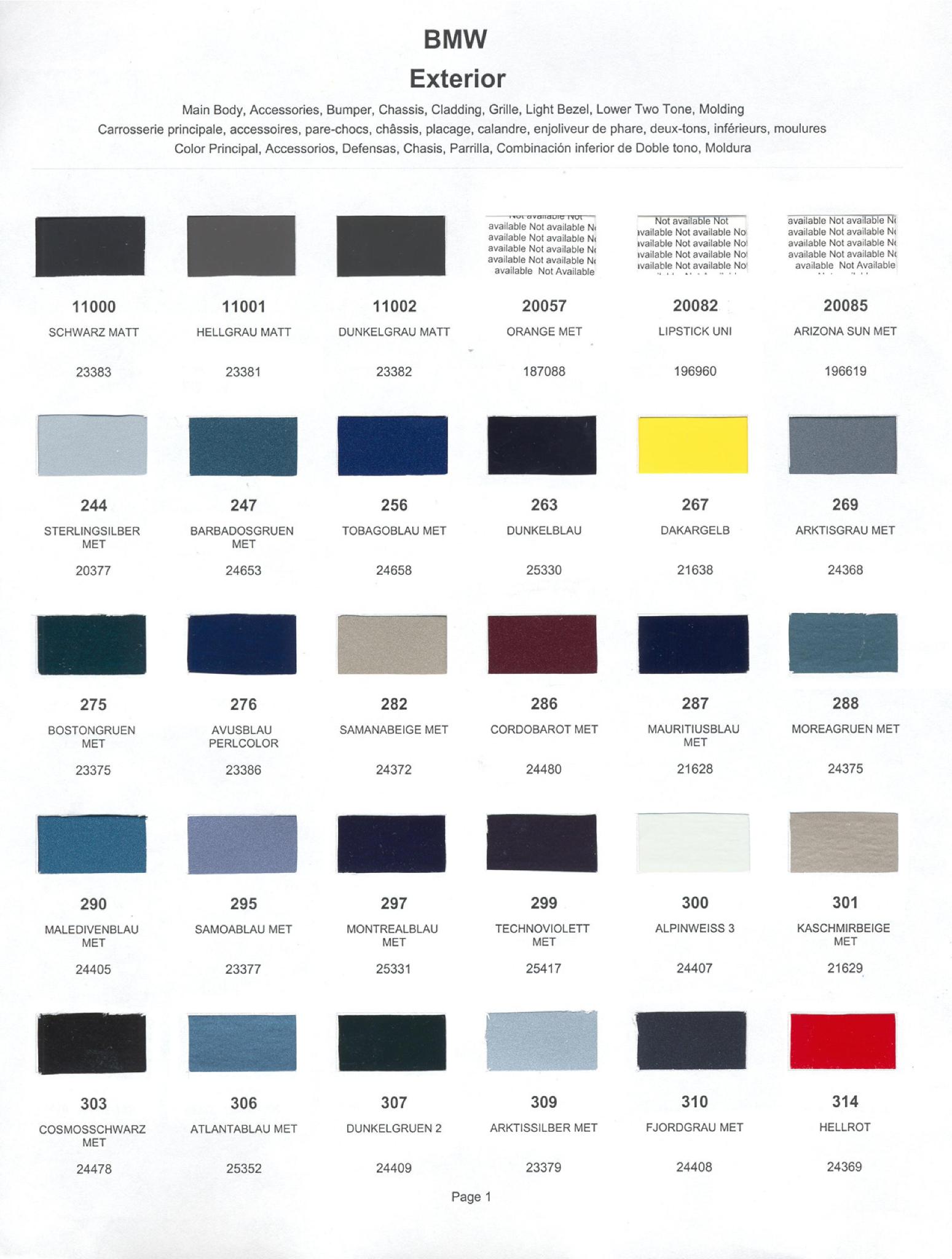 Paint Chips for Exterior, Interior, and Wheel Colors For BMW Colors 