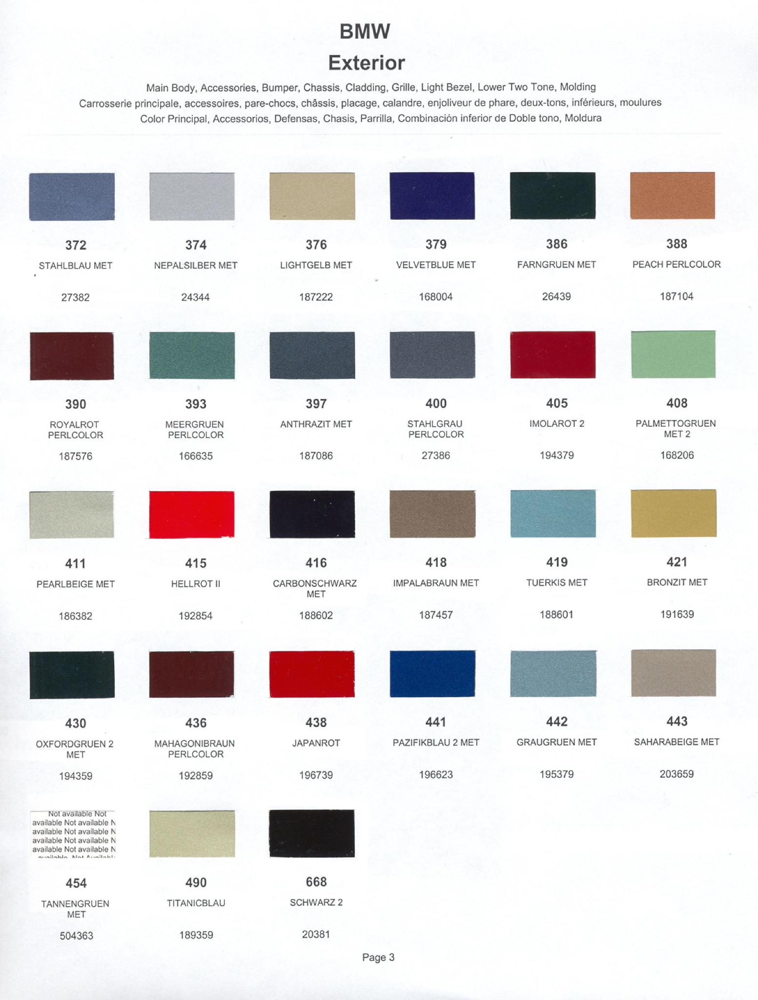 Paint Chips for Exterior, Interior, and Wheel Colors For BMW Colors 