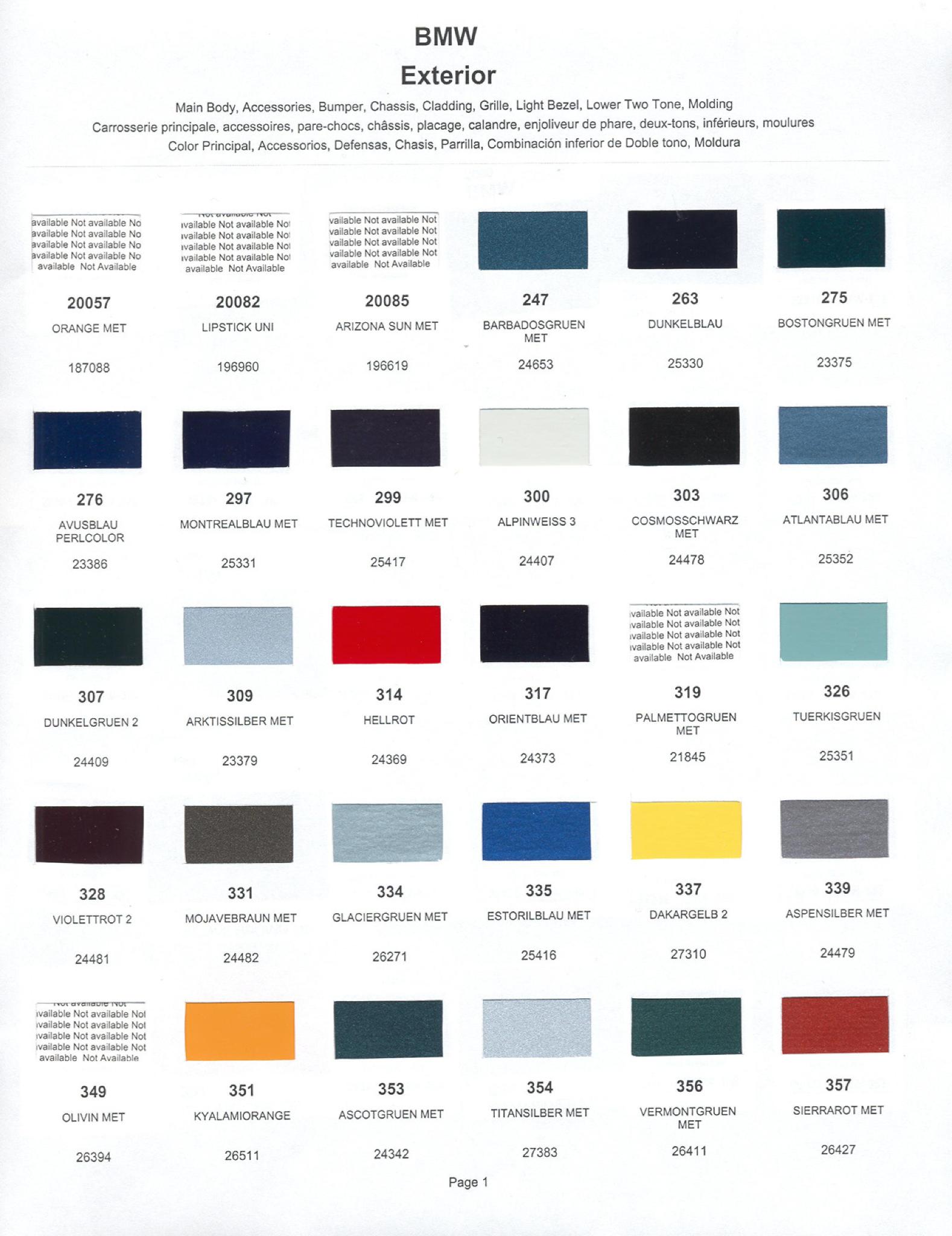 Paint Chips for Exterior, Interior, and Wheel Colors For BMW Colors 
