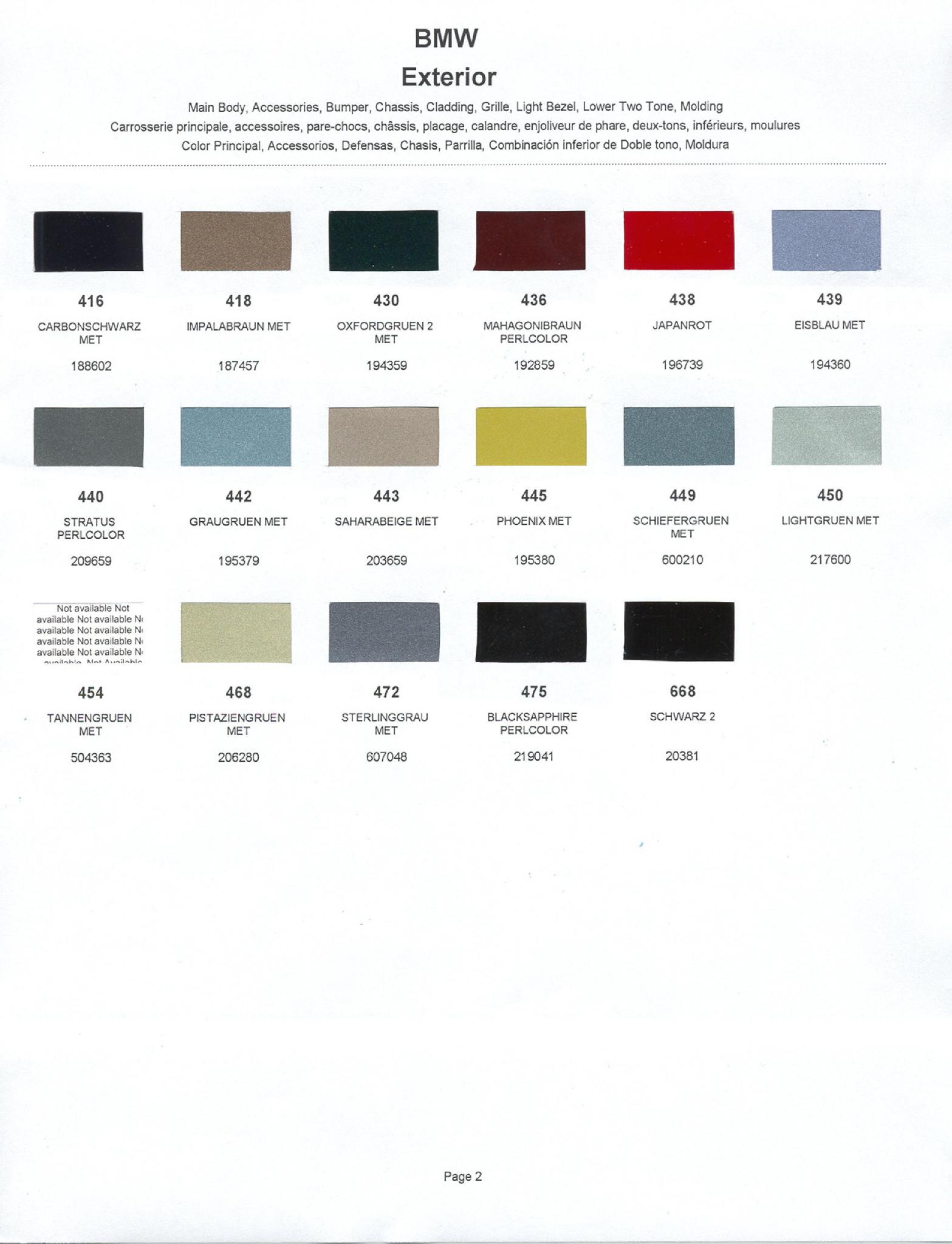 Paint Chips for Exterior, Interior, and Wheel Colors For BMW Colors 