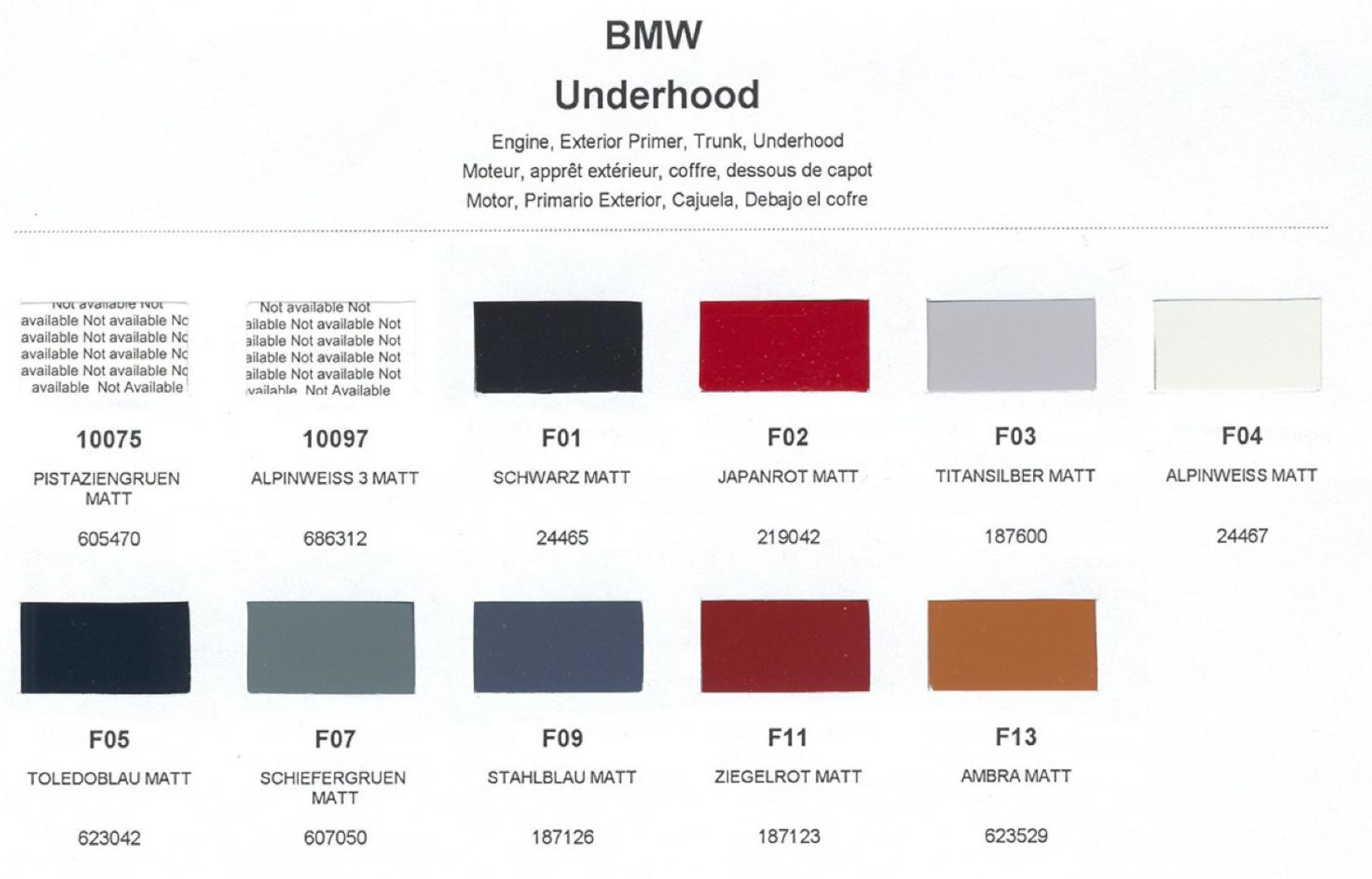 Paint Chips for Exterior, Interior, and Wheel Colors For BMW Colors 