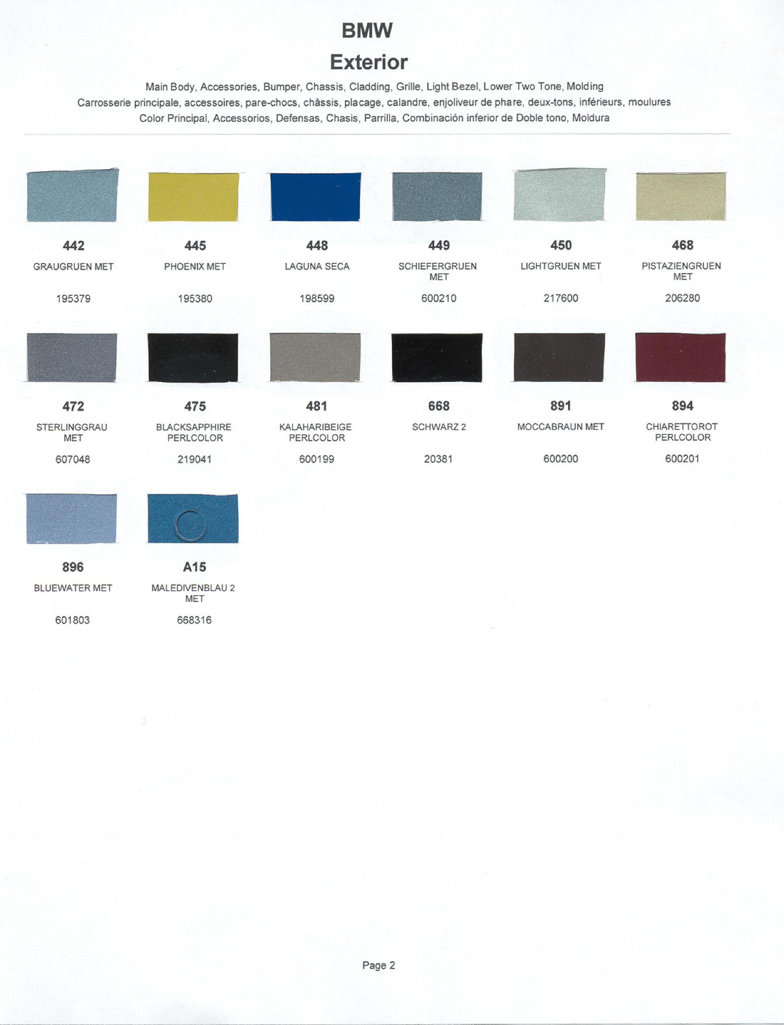 Paint Chips for Exterior, Interior, and Wheel Colors For BMW Colors 