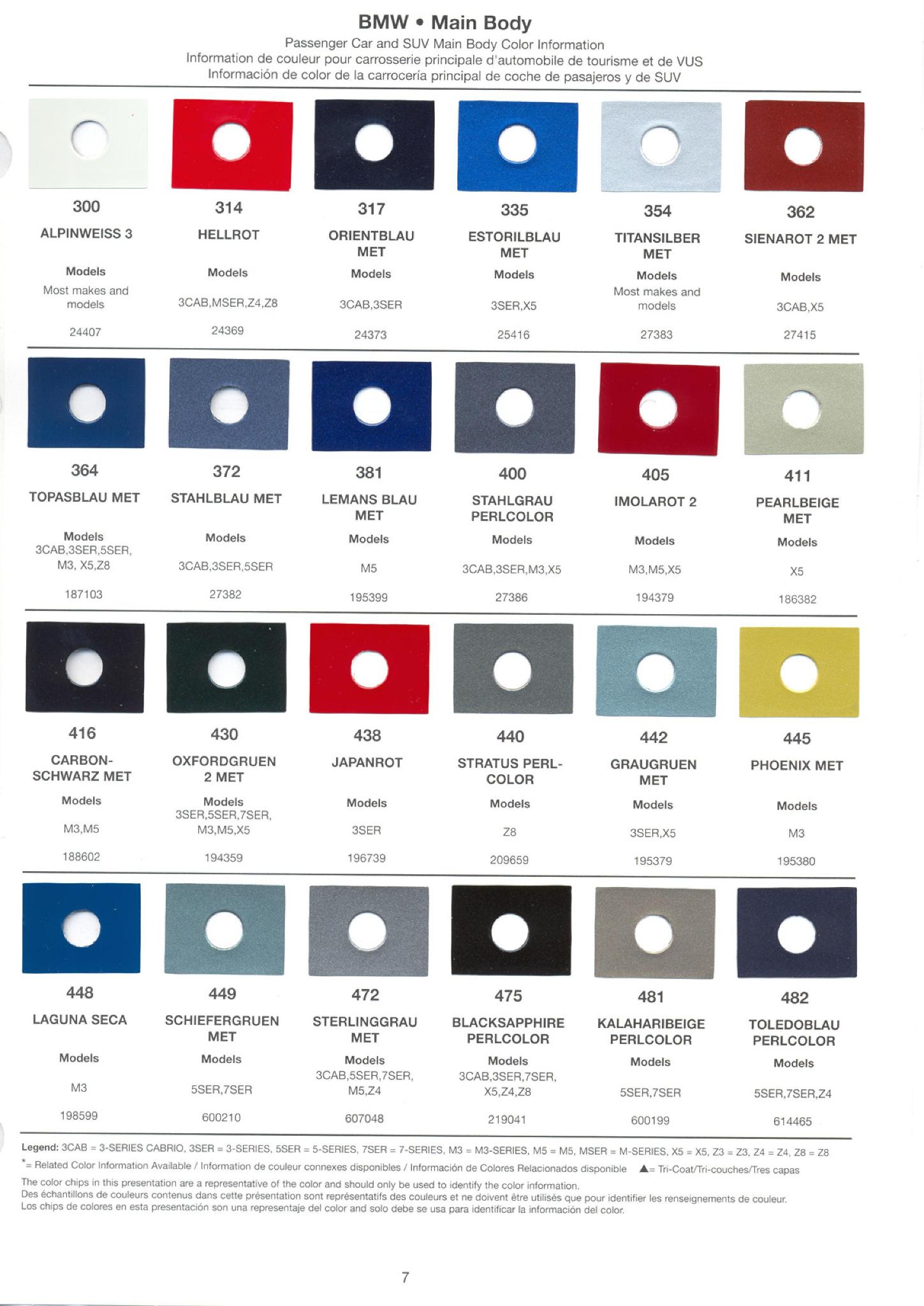 Paint Chips for Exterior, Interior, and Wheel Colors For BMW Colors 