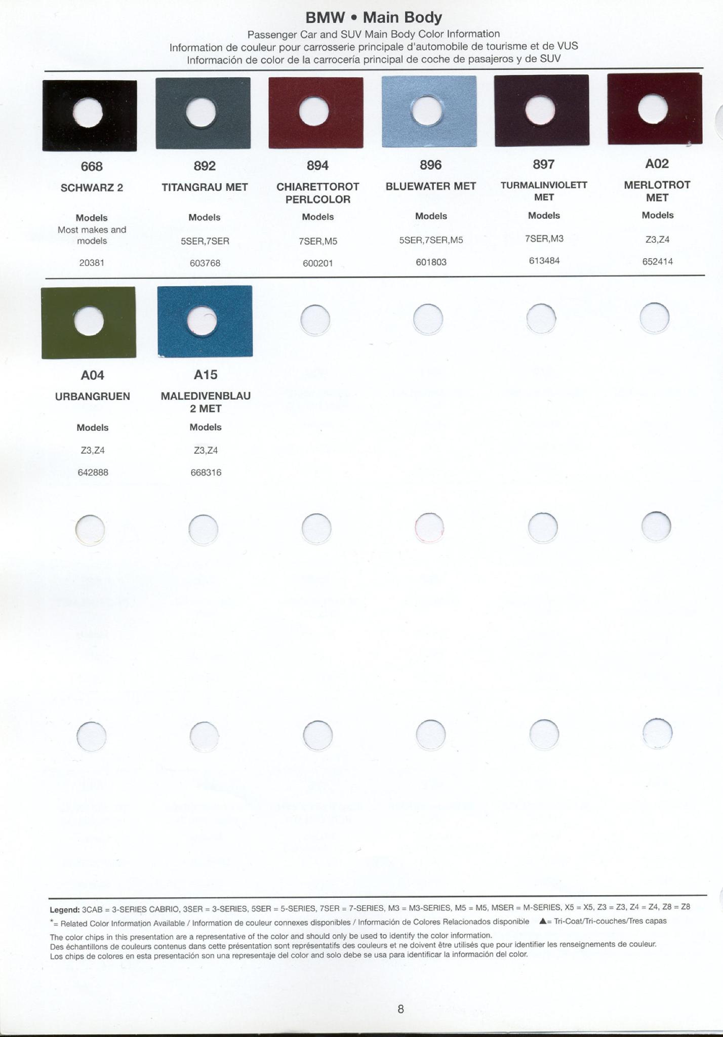 Paint Chips for Exterior, Interior, and Wheel Colors For BMW Colors 
